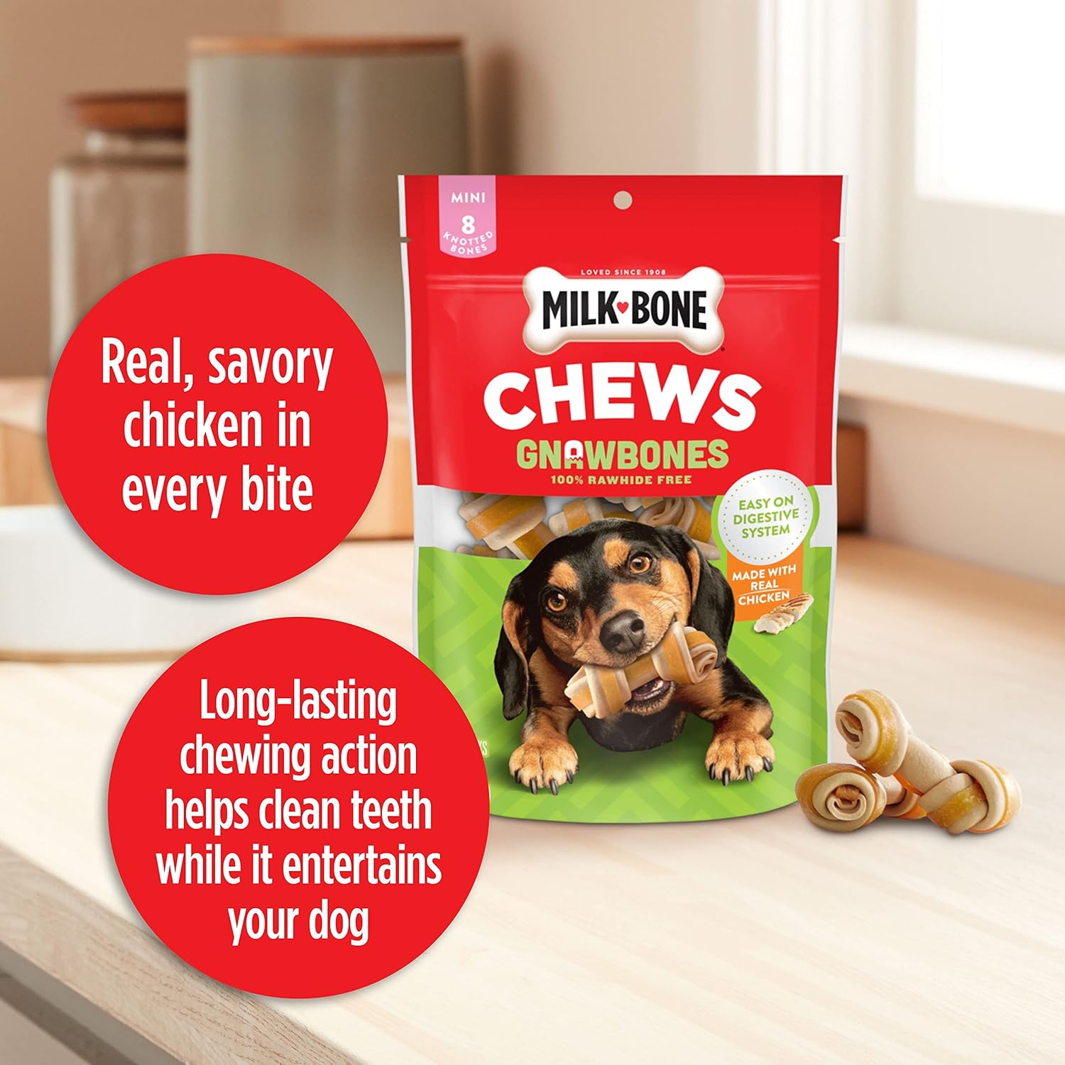 Milk-Bone – Huesos de roer para perros, de larga duración y sin piel cruda