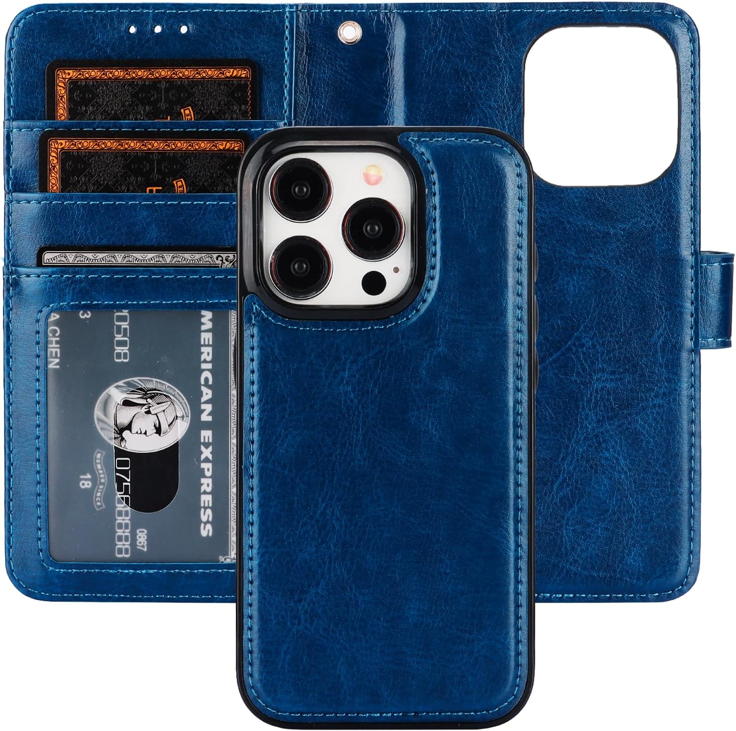 Bocasal Funda tipo cartera desmontable para iPhone 15 Pro con bloqueo RFID, ranuras para tarjetas, soporte magnético de piel sintética de alta