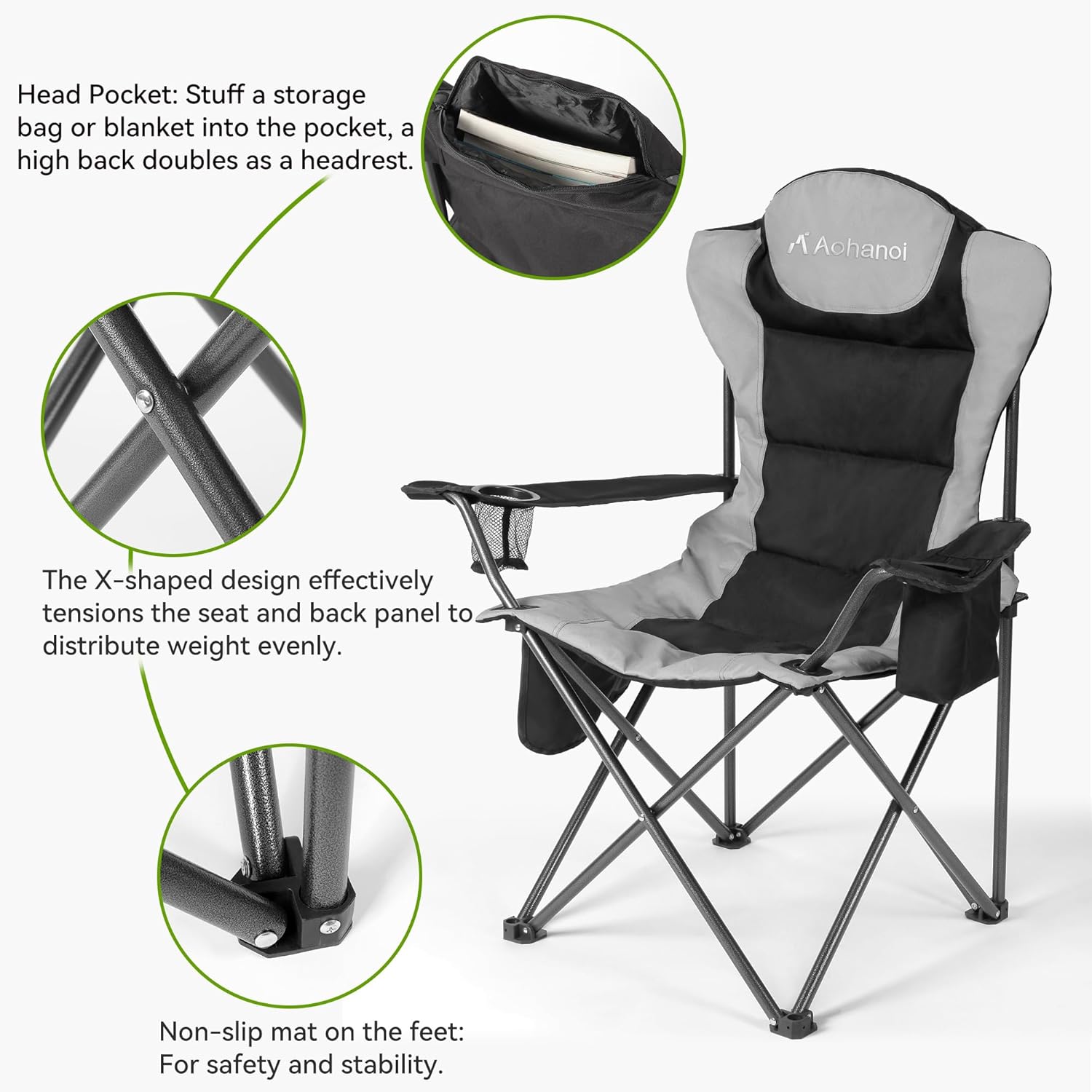 Silla de campamento con calefacción, paquete de 2 sillas de campamento para personas pesadas, sillas de campamento plegables al aire libre para