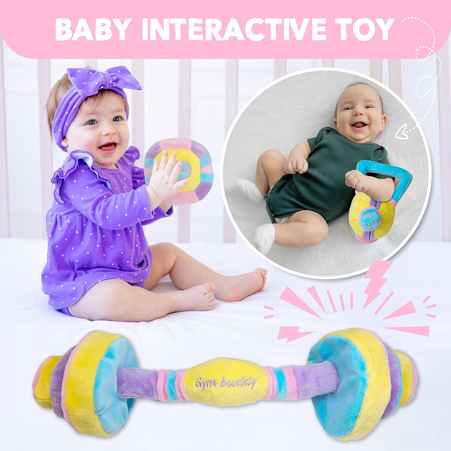 Skywin Juguetes con pesas para bebés, accesorios para fotos de bebé, juguetes de entrenamiento para bebés, juguete con mancuernas para bebé, juguete