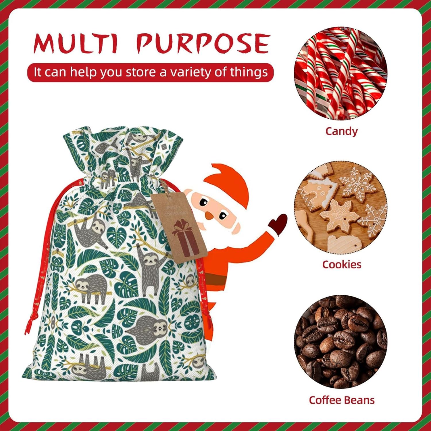 MyPiky Adorables bolsas de regalo de Navidad con estampado de perezosos, bolsas de regalo de 8.3 x 11.8 pulgadas, bolsa de almacenamiento para