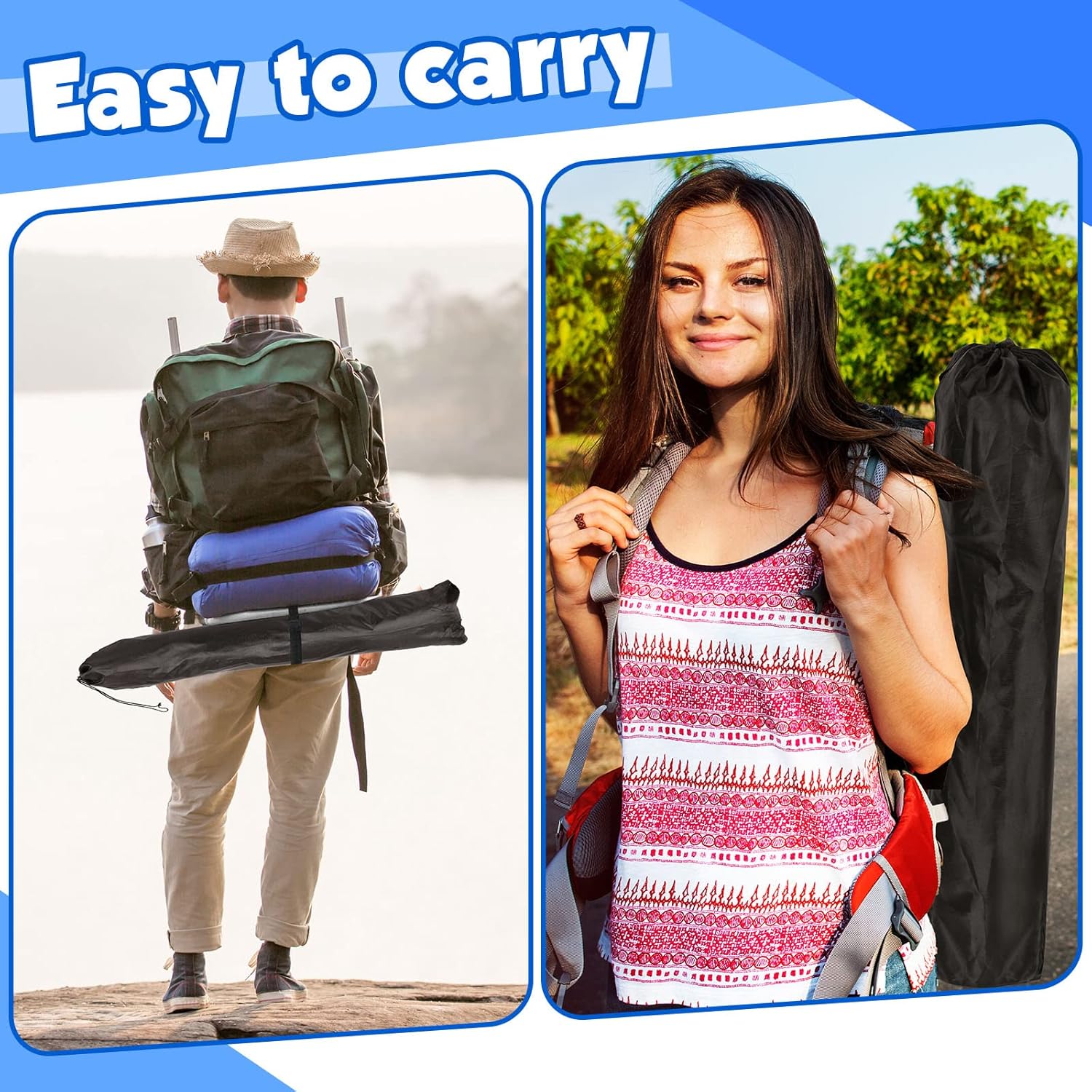 Paquete de 2 sillas plegables de gran tamaño para campamento, sillas de césped resistentes con bolsa de transporte, portavasos, sillas plegables