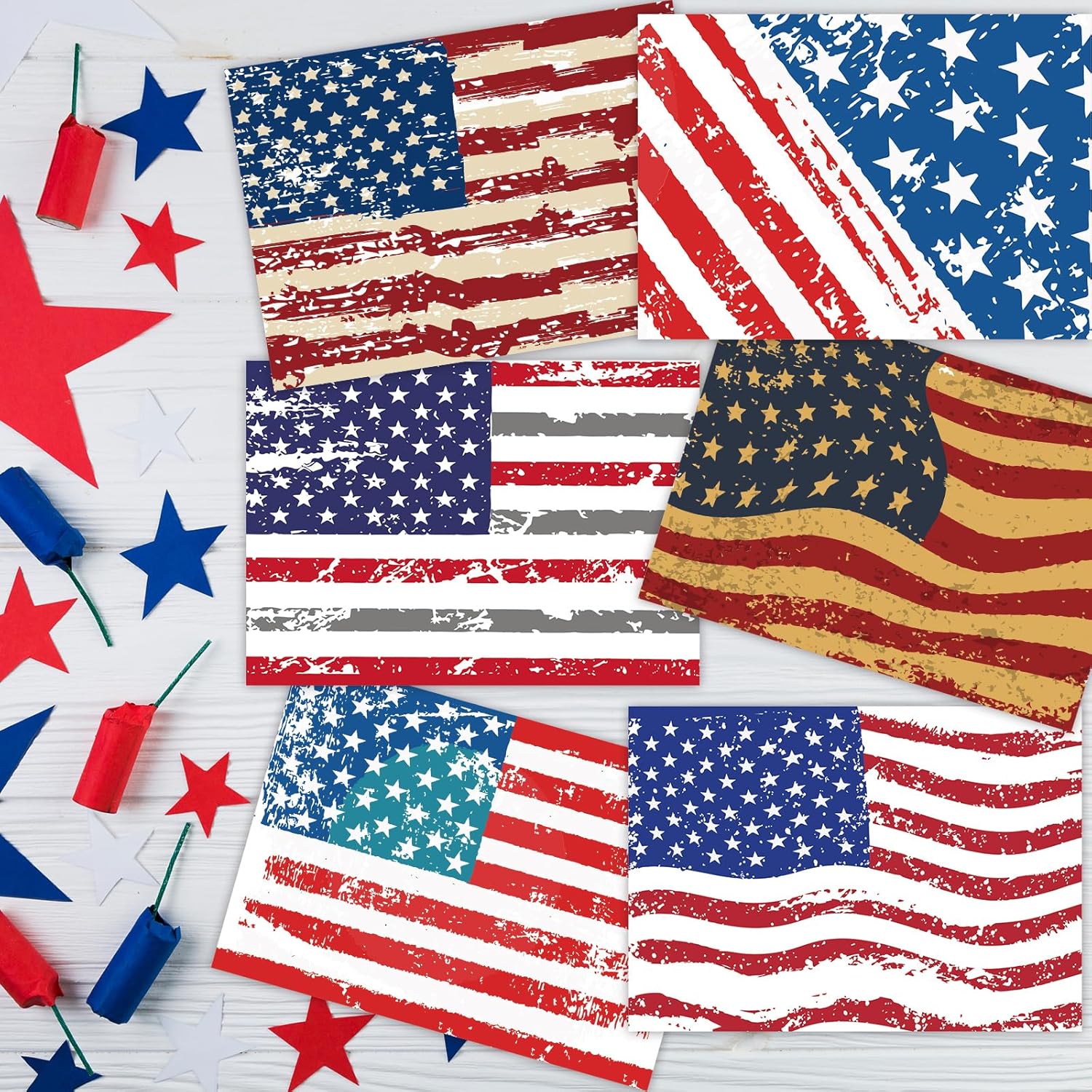 Tarjetas de felicitación patrióticas con sobres, tarjetas de notas de la bandera estadounidense para veteranos conmemorativos del 4 de julio, Día de