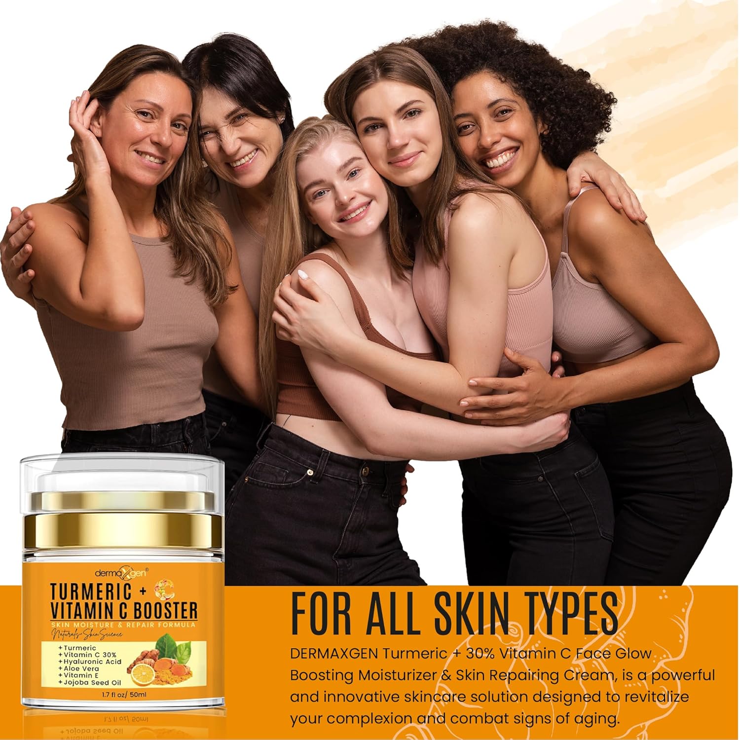Cúrcuma + 30% vitamina C Face Glow Booster Hidratante y Crema Reparadora de la Piel – con ácido hialurónico, ingredientes orgánicos – Hidratante