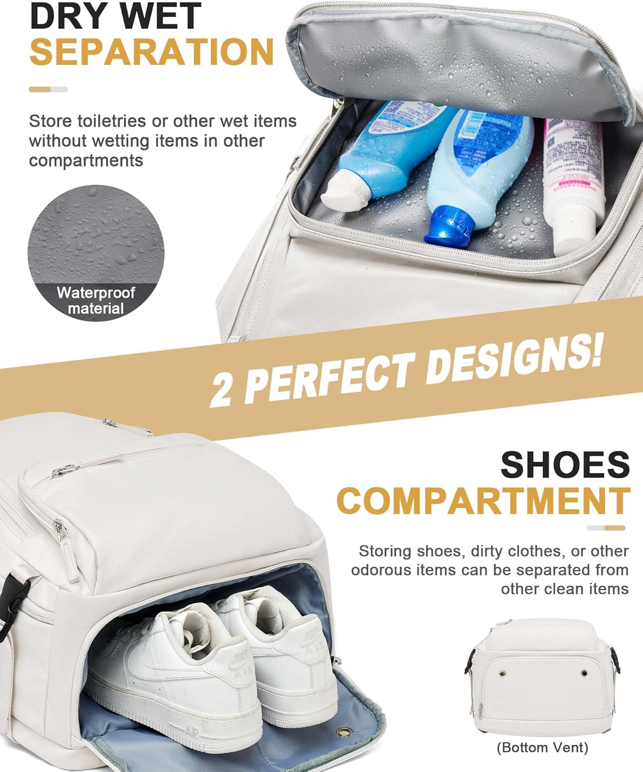 SEAFEW Mochila de viaje para mujer, mochila de mano aprobada por vuelo, mochilas casuales para cabaña, Blanco con compartimento para zapatos