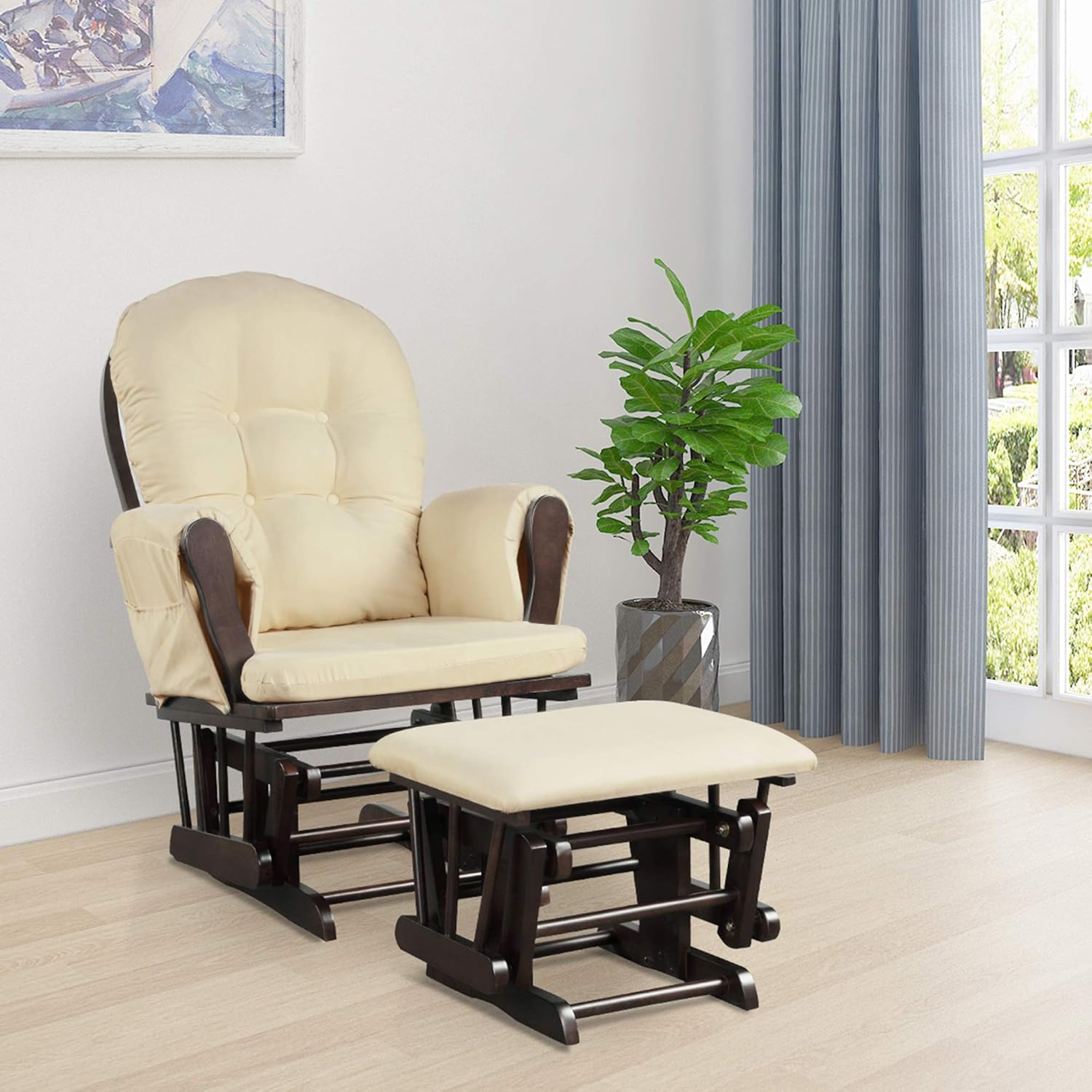 DORTALA Mecedora mecedora para bebé con otomana, planeador multiposición con tapizado lavable, movimiento mecedor suave, juego de deslizador de
