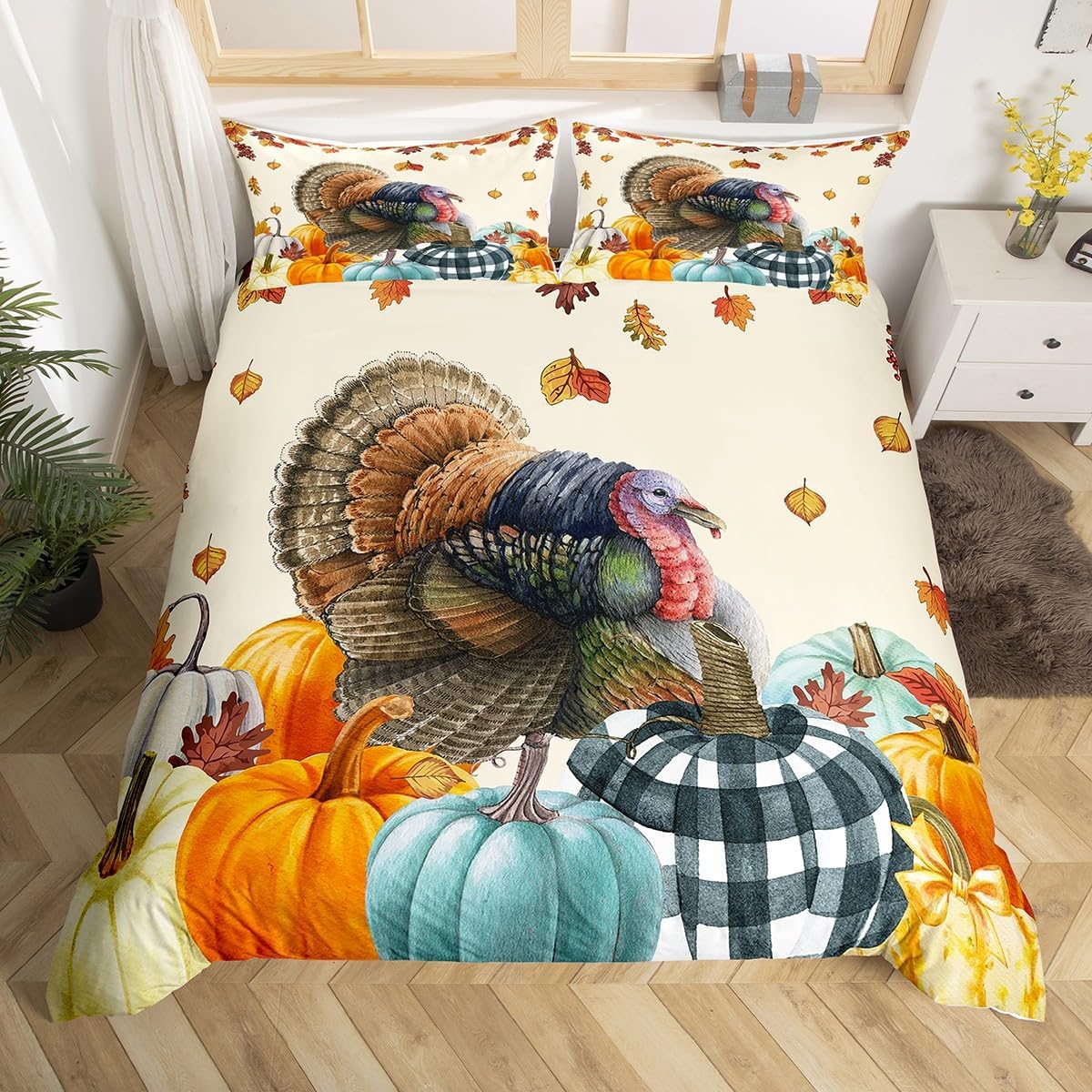 Funda de edredón de cosecha de otoño, tamaño King, regalos para el día de Acción de Gracias para niños, niñas y mujeres, decoración de otoño, juego