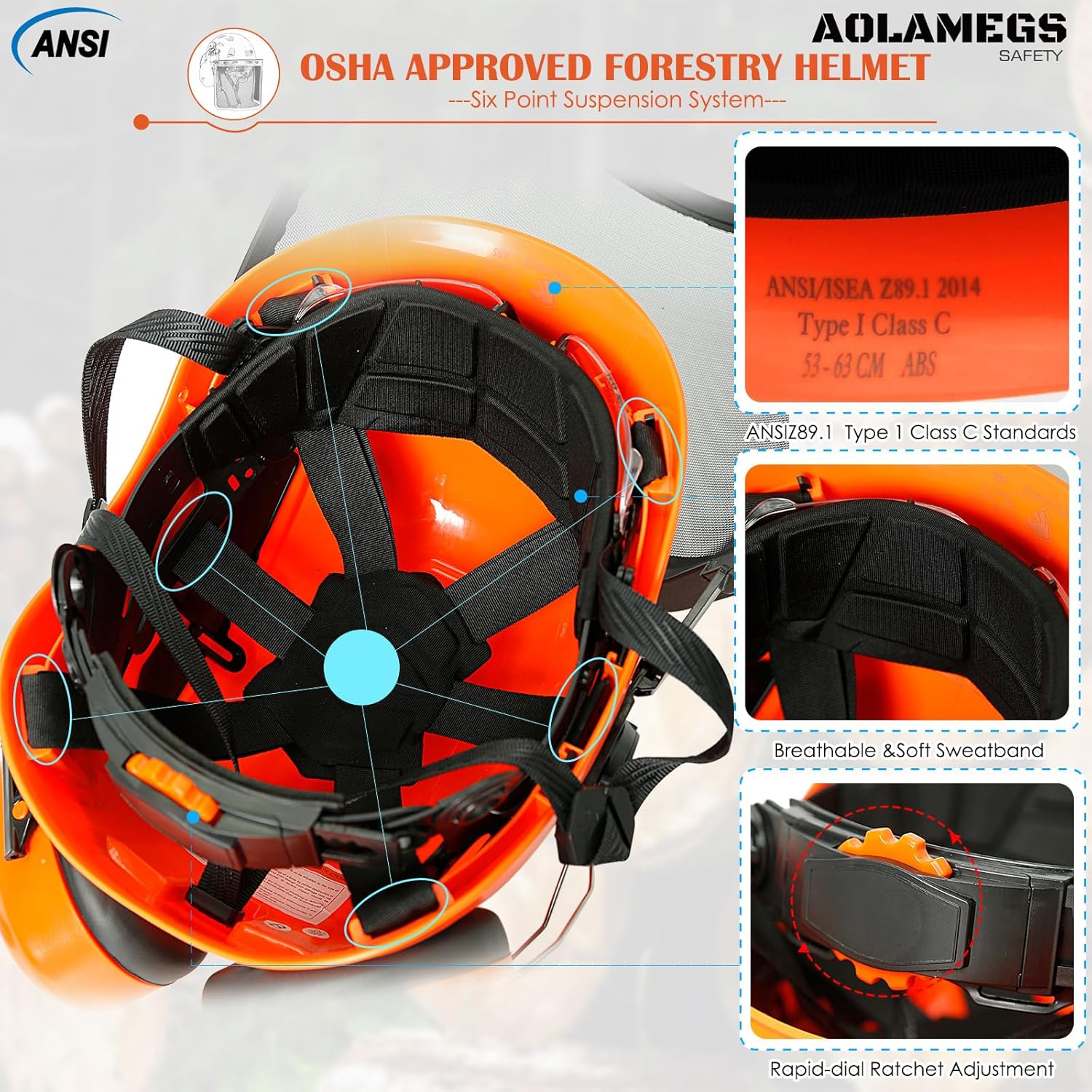 Casco de motosierra con protector facial, orejeras y visera interior, casco de arborista aprobado por la OSHA, casco de seguridad forestal