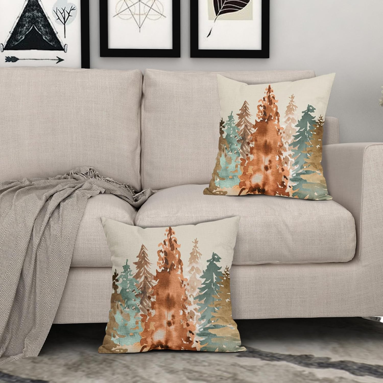 Sweetshow Juego de 2 fundas de almohada de color otoñal de 20 x 20 pulgadas, estilo rústico, acuarela, árbol de otoño, con temática de naturaleza,