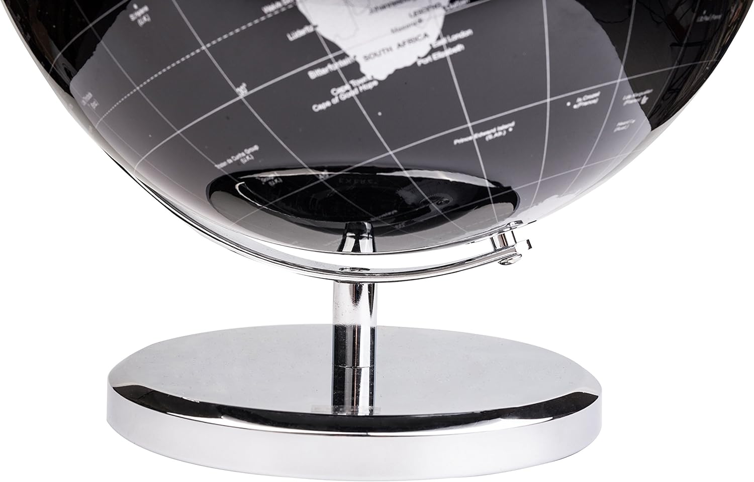 Exerz Globo del mundo de 10 pulgadas, arco y base de acero inoxidable, decoración educativageográficamoderna de escritorio, color negro metálico