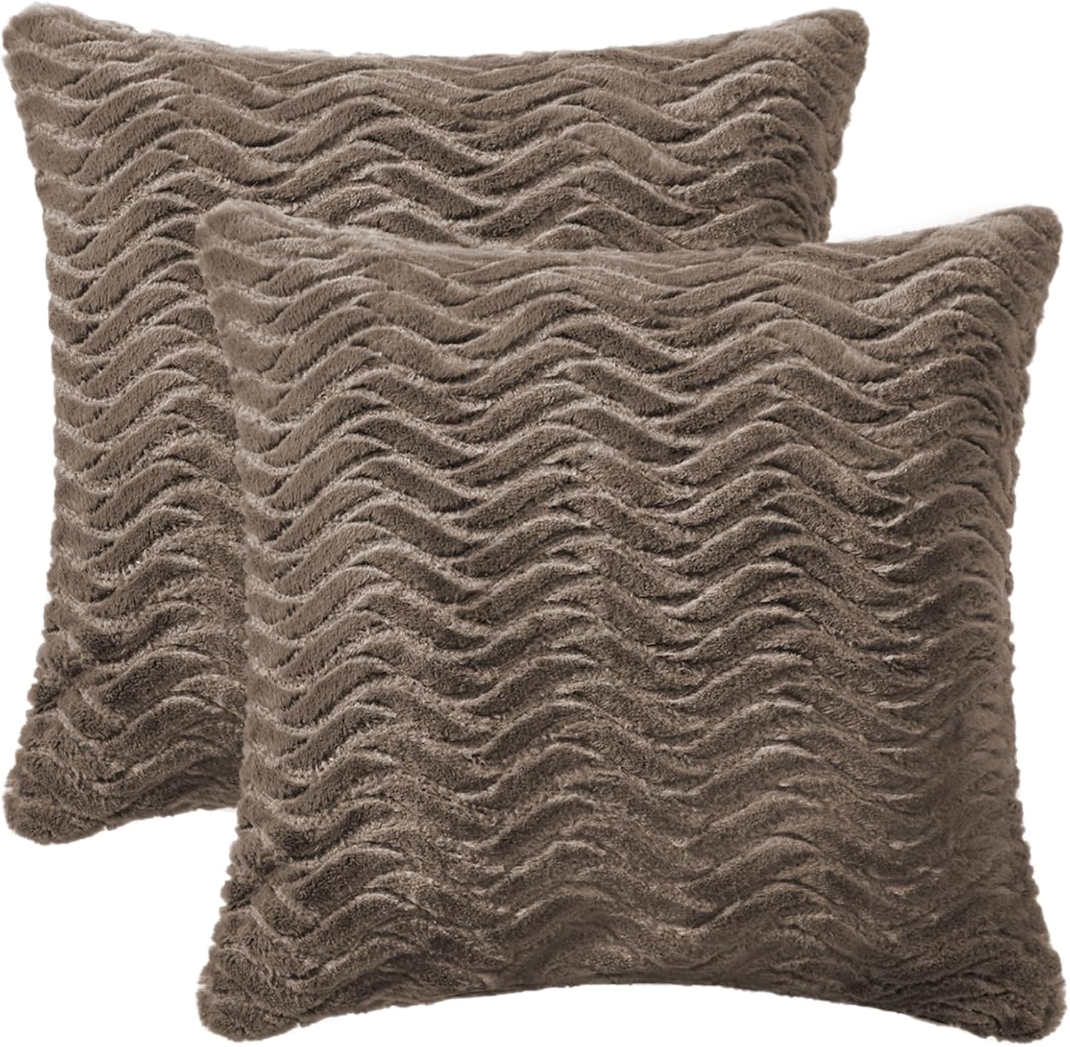 Juego de 2 fundas de almohada decorativas de piel de conejo bohemia, suave, cuadrada, sintética, para sofá, sala de estar, color caqui, 20 x 20