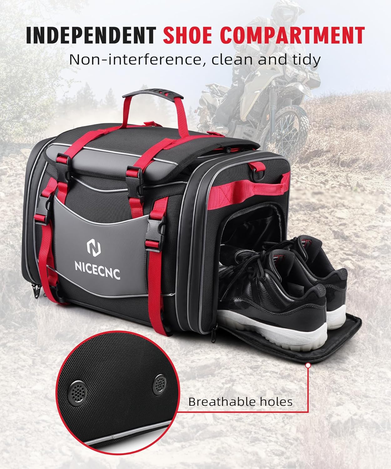 NICECNC Bolsa de equipaje para motocicleta, bolsa de asiento trasero de motocicleta expandible de 53 litros, bolsa universal de almacenamiento para