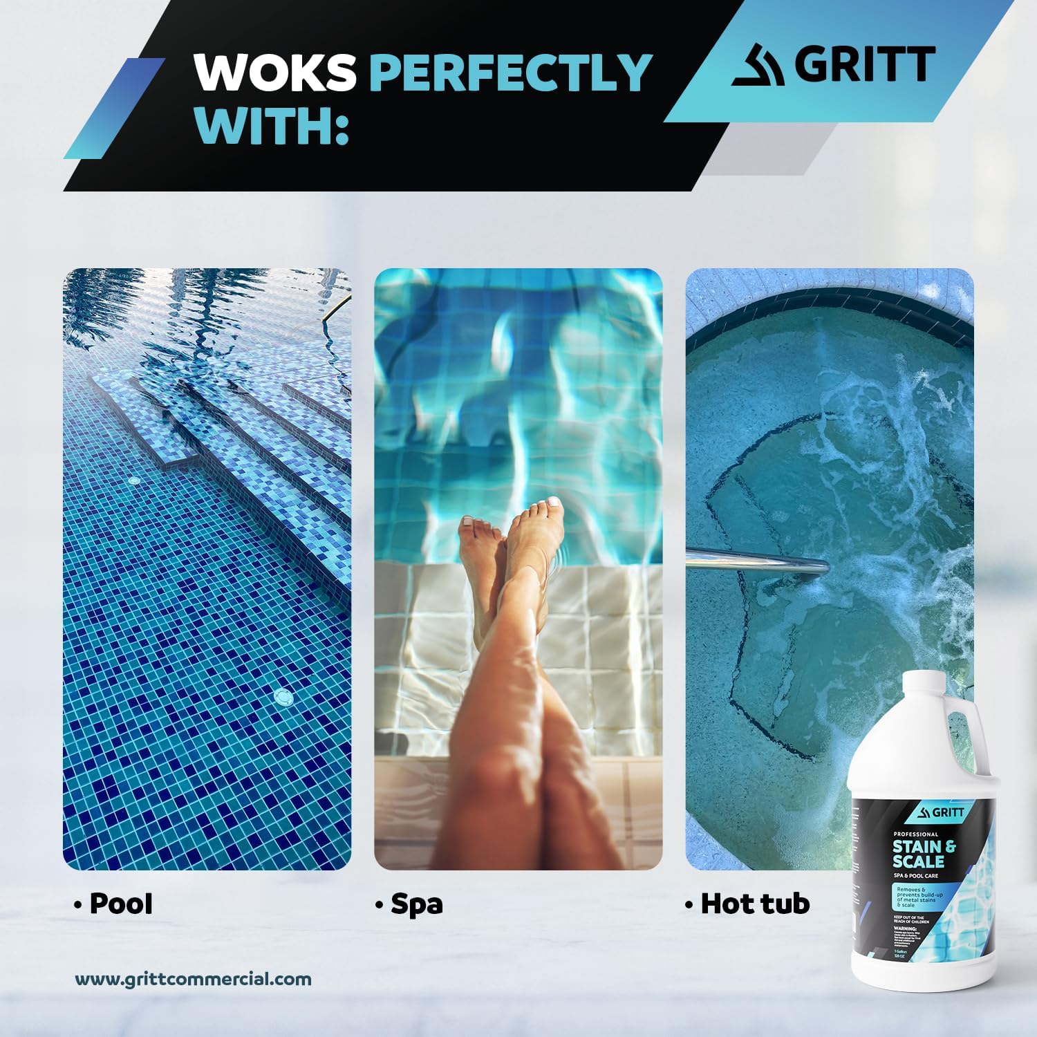 Gritt Commercial Control de manchas y incrustaciones de metal  Productos químicos para piscina, bañera de hidromasaje y spa para control de metales