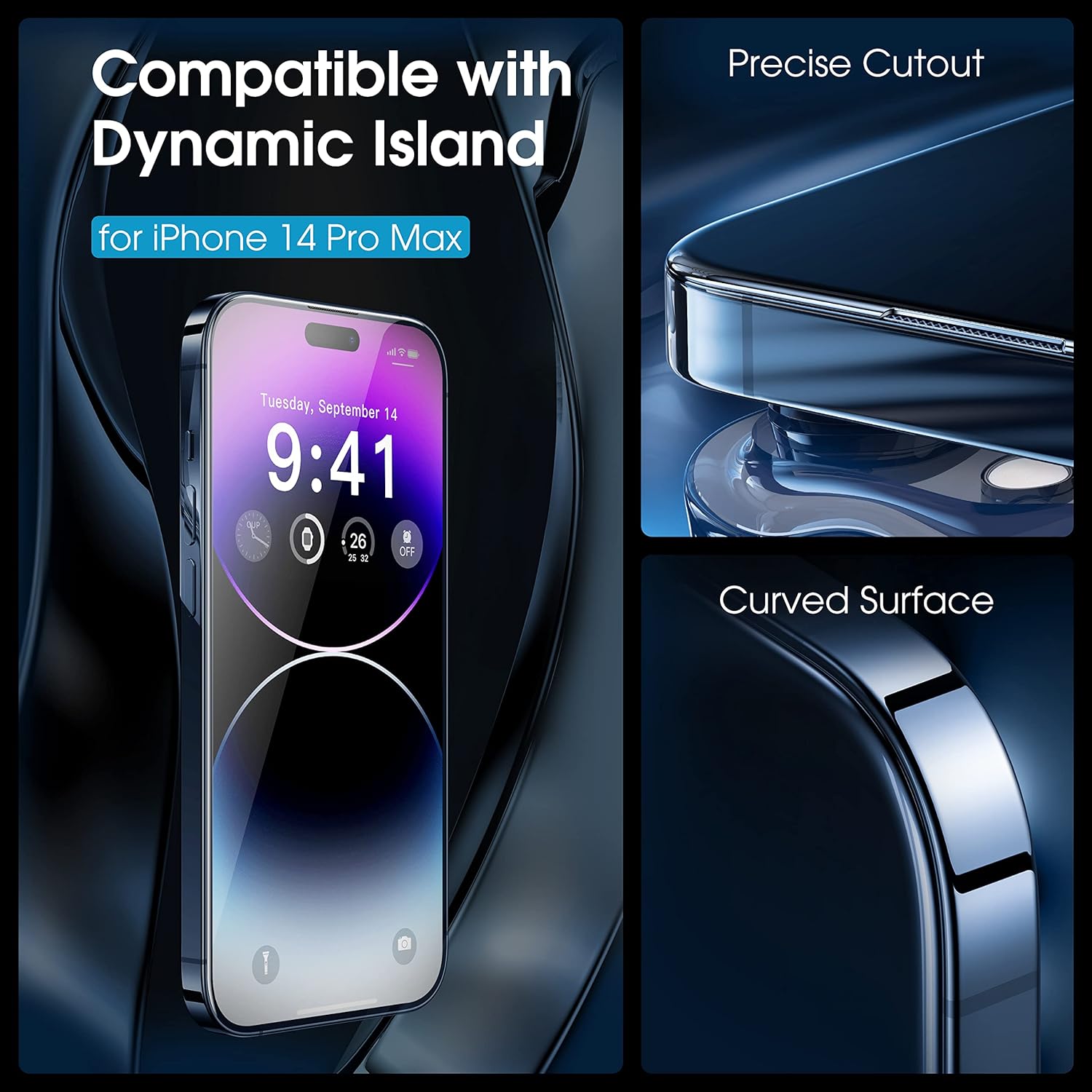 CASEKOO KooFilm – Protector de pantalla para iPhone 14 Pro Max Pantalla original Protección inastillable Vidrio templado dureza 9H, compatible con