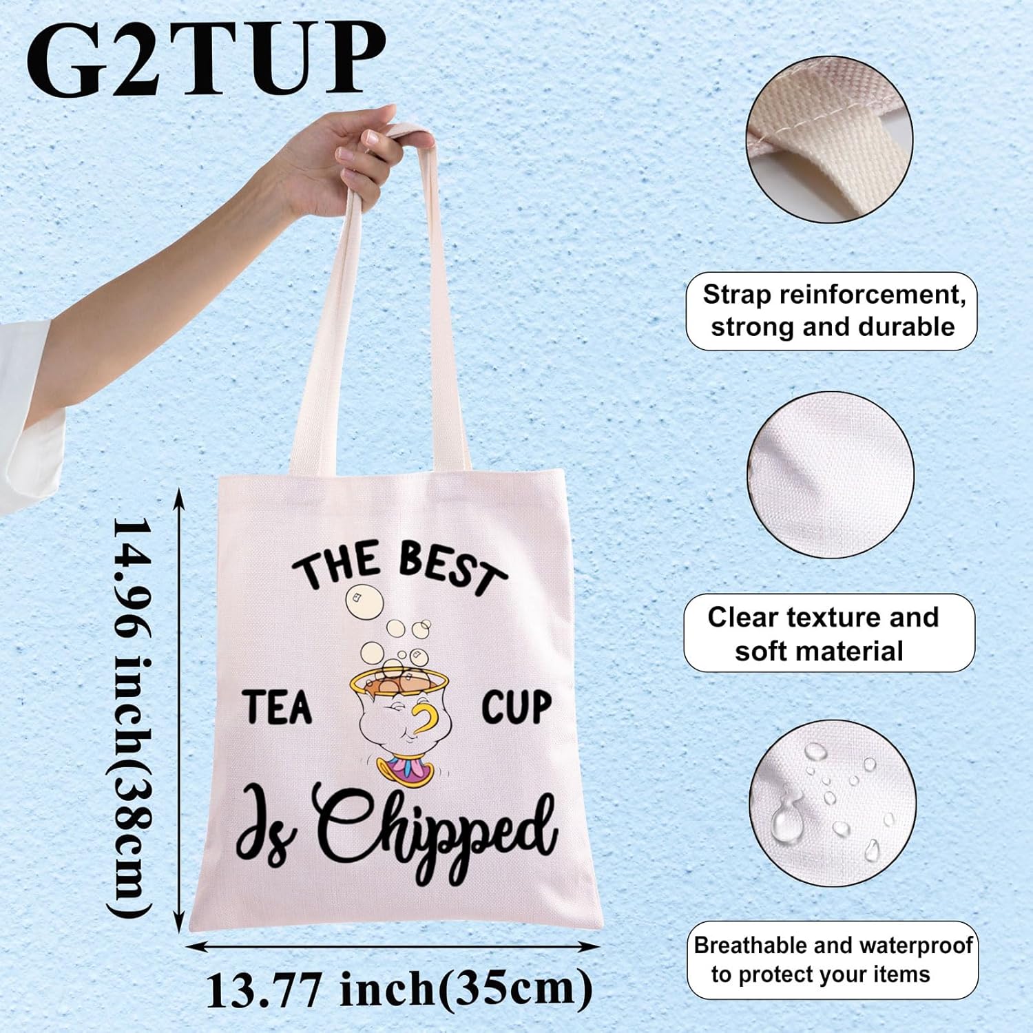 G2TUP Chip and Mrs Potts Bolso de hombro Tea Party Tote The Best Teacup Is Chipped Bolsa de lona inspirada en Belle Beast