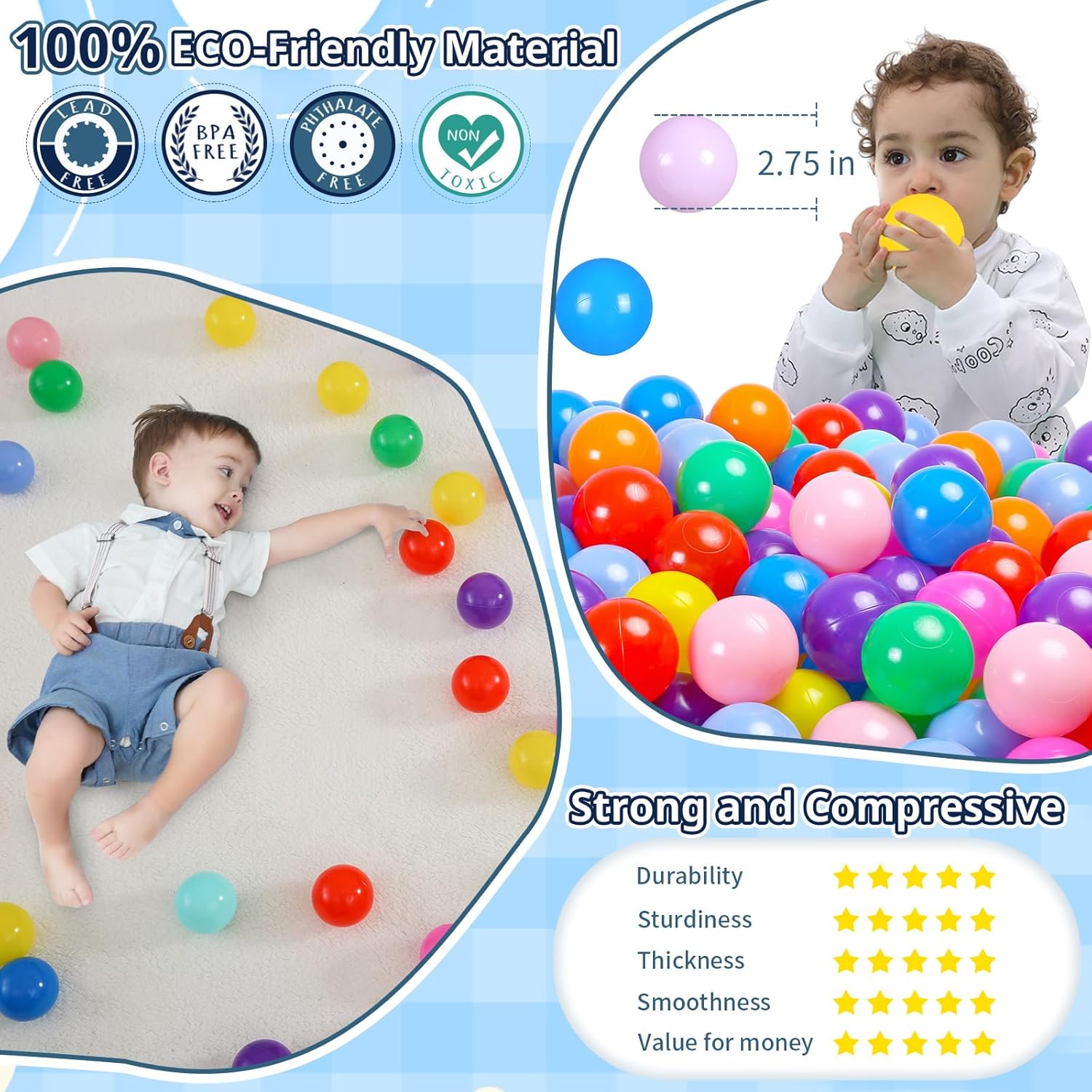 STARBOLO Ball Pit Balls for Toddlers, Girls, Boys Ball Pit, BPA Free Crush Proof Plastic Toy Balls, Children’s Pool Water Toys, Macaron Ocean Balls