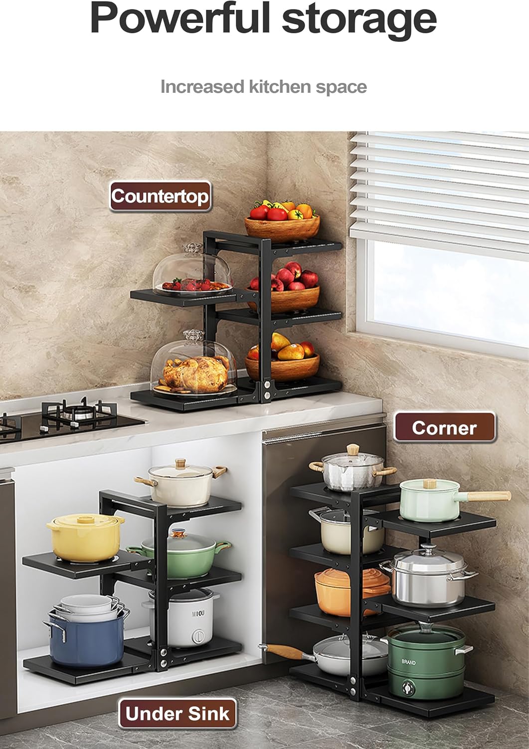 Pots and Pans Organizer for Cabinet, Heavy Duty Pot Pan Rack under Sink Organizers and StorageKitchen Cabinet Organizer with 7 Tiers