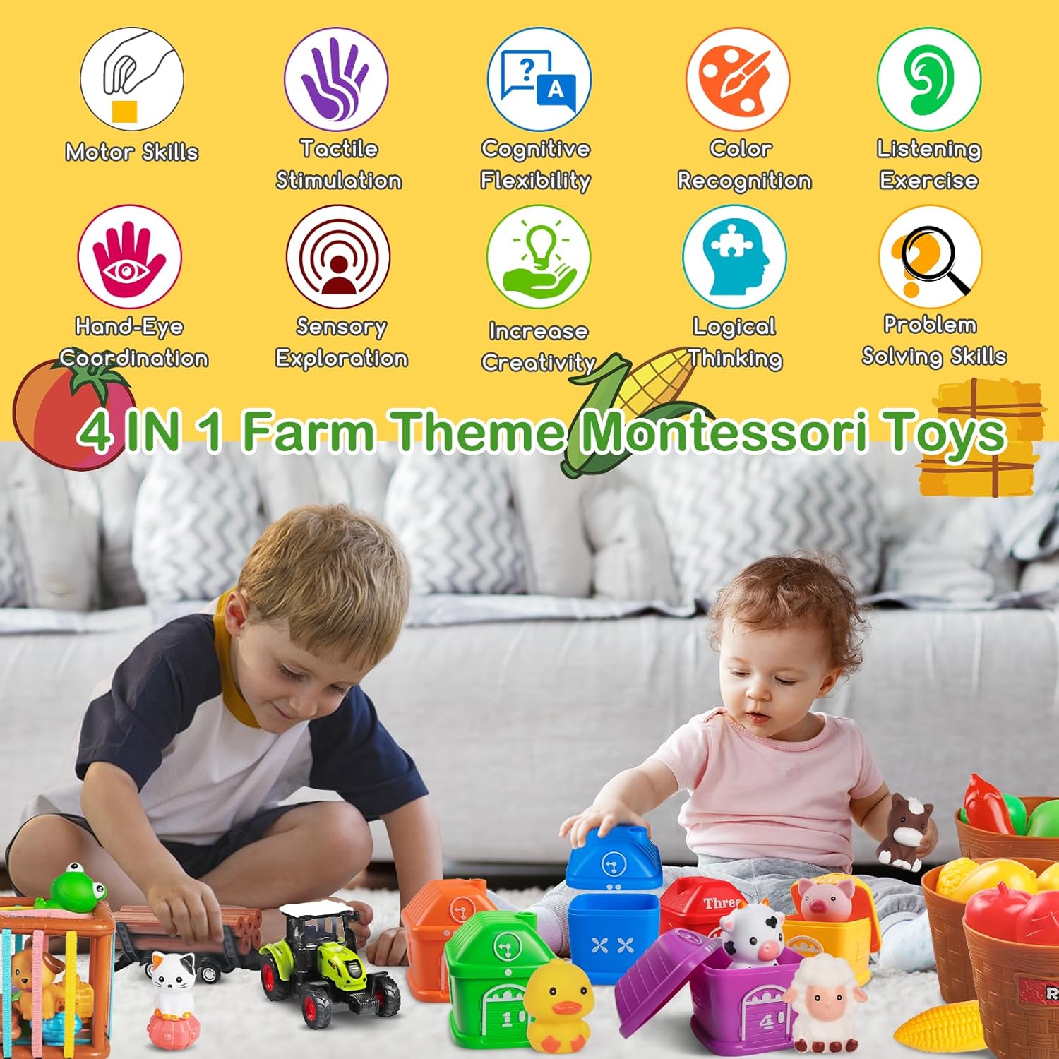 Wuzhineisn Juguetes de aprendizaje para niños pequeños de 1, 2 y 3 años, animales de granja, juguetes Montessori para niños de 6 a 18 meses, para