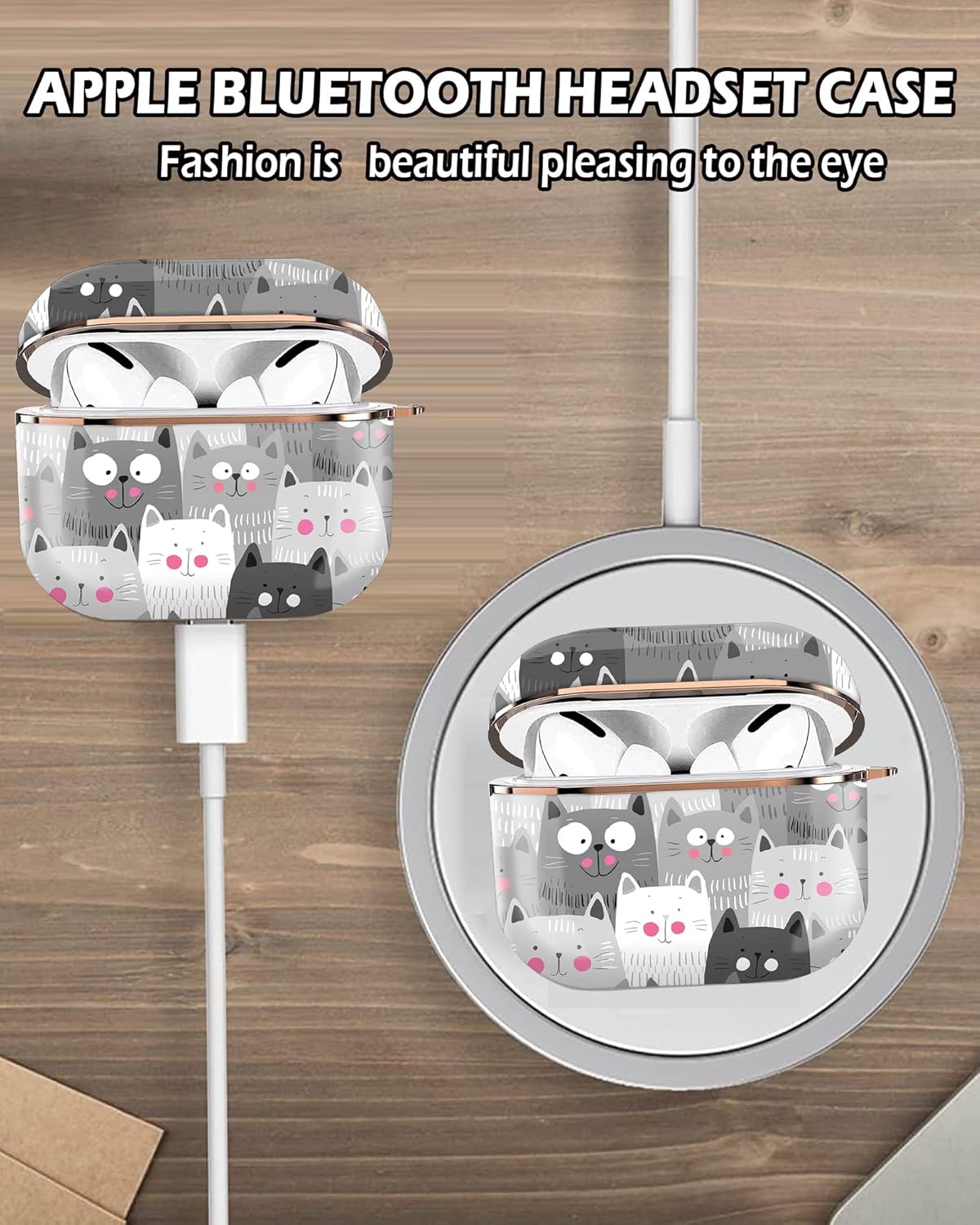 ZEKICE Funda para Airpod Pro 2 para Airpod Pro de 2 generación, a prueba de golpes, con llavero de oro rosa para niñas, mujeres y hombres (gatos