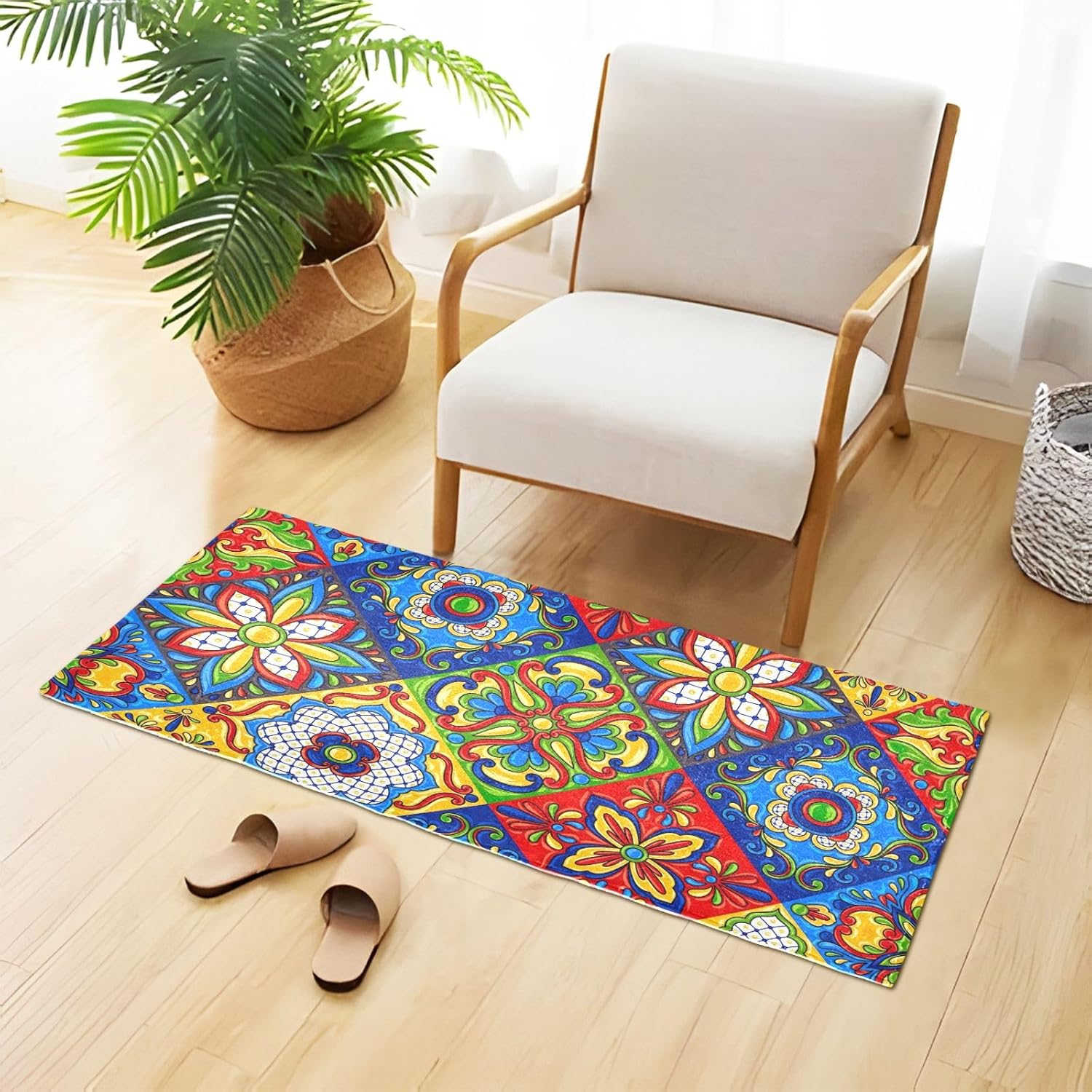Joisal Tapete de cocina de cerámica mexicana Talavera, lavable a máquina, antideslizante, parte trasera de goma, 39 x 20 pulgadas