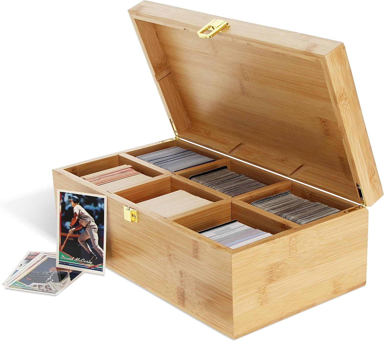 7Penn Caja de almacenamiento de tarjetas coleccionables  Caja organizadora de tarjetas de bambú de 6 compartimentos con divisores  1200 tarjetas de