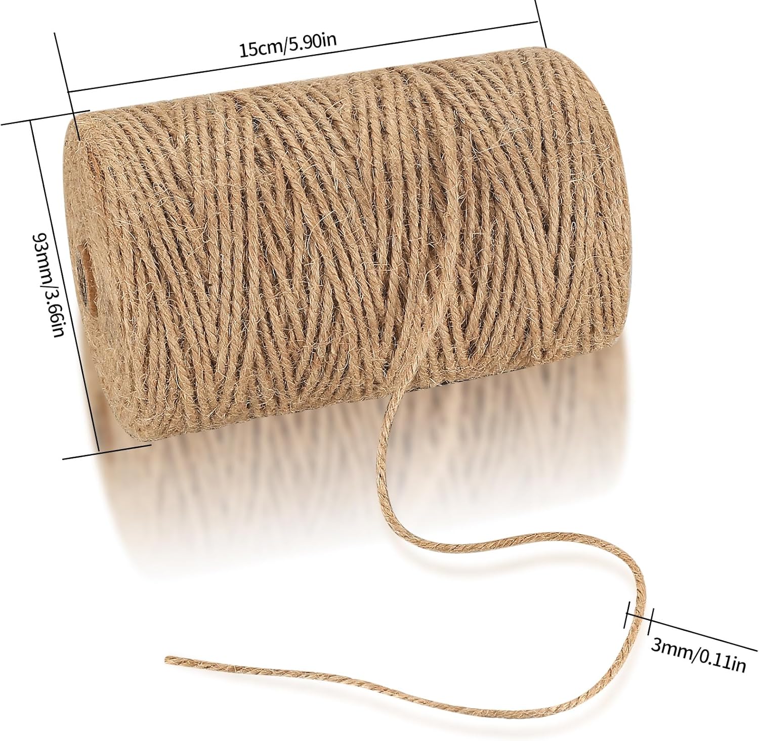 Cuerda de yute de 0.118 in, cuerda de yute de 656 pies656.2 ft, cuerda de cáñamo natural, cuerda de sisal de yute resistente para manualidades,