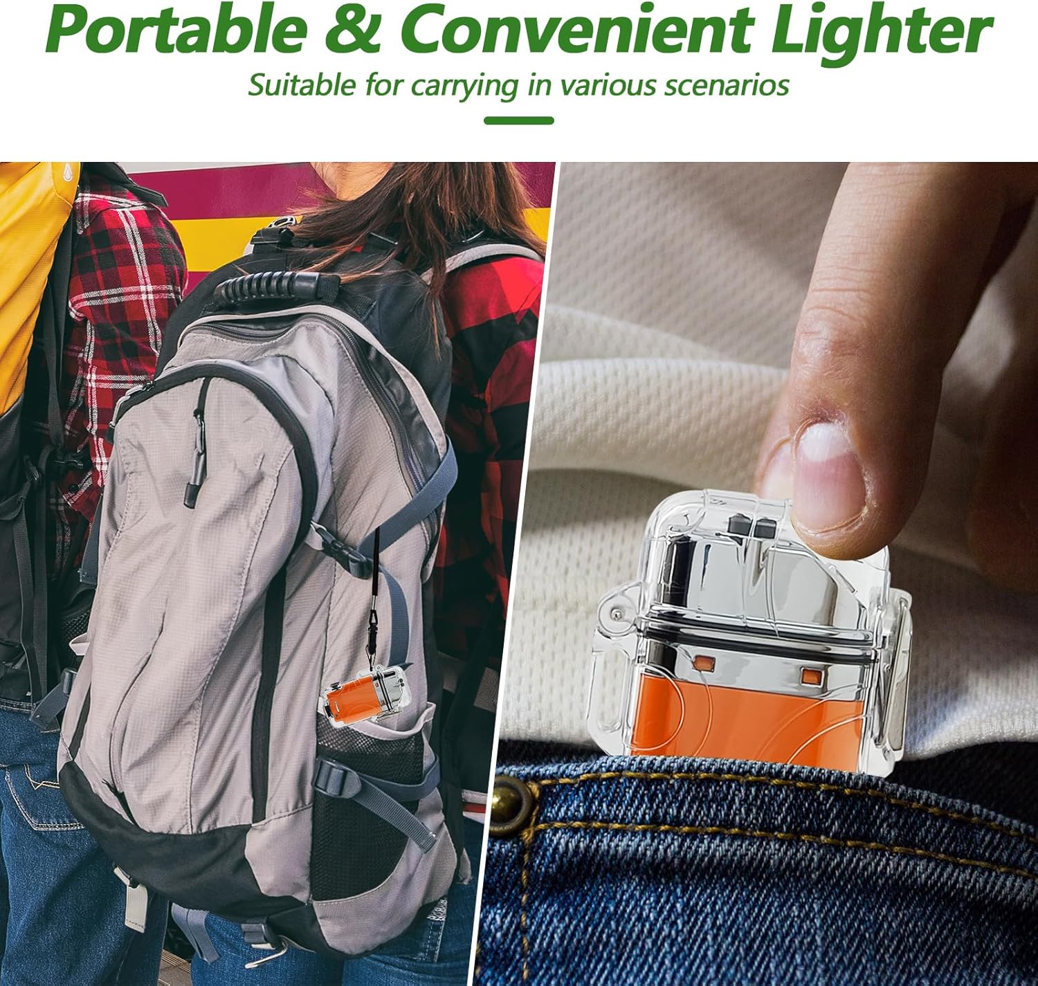 SKRFIRE Encendedor eléctrico transparente, impermeable, encendedor de doble arco con linterna LED, encendedor a prueba de viento, encendedor USB