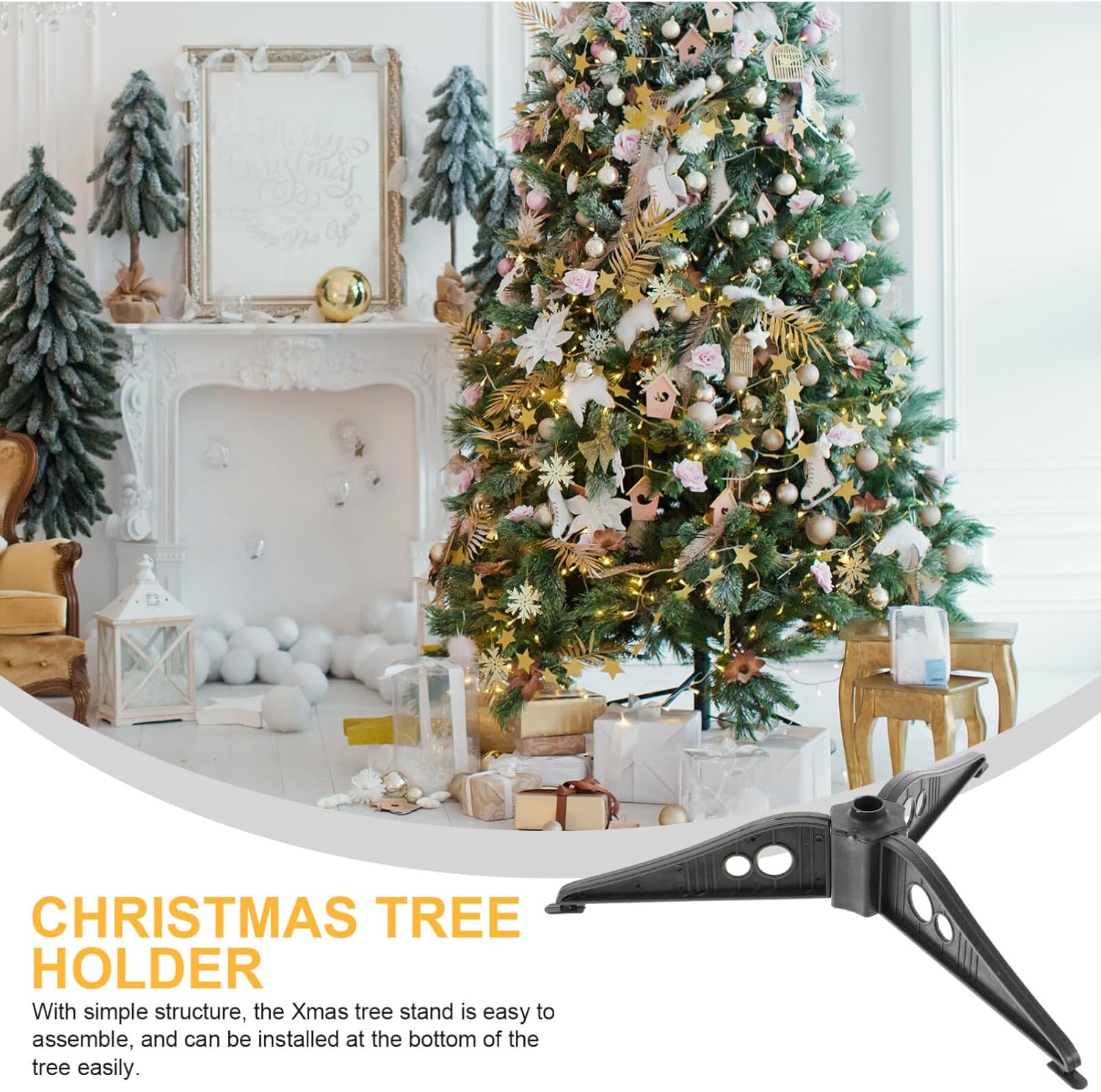 ABOOFAN Soporte de plástico para árbol de Navidad blanco para árbol de Navidad, soporte plegable de repuesto artificial para árbol de Navidad