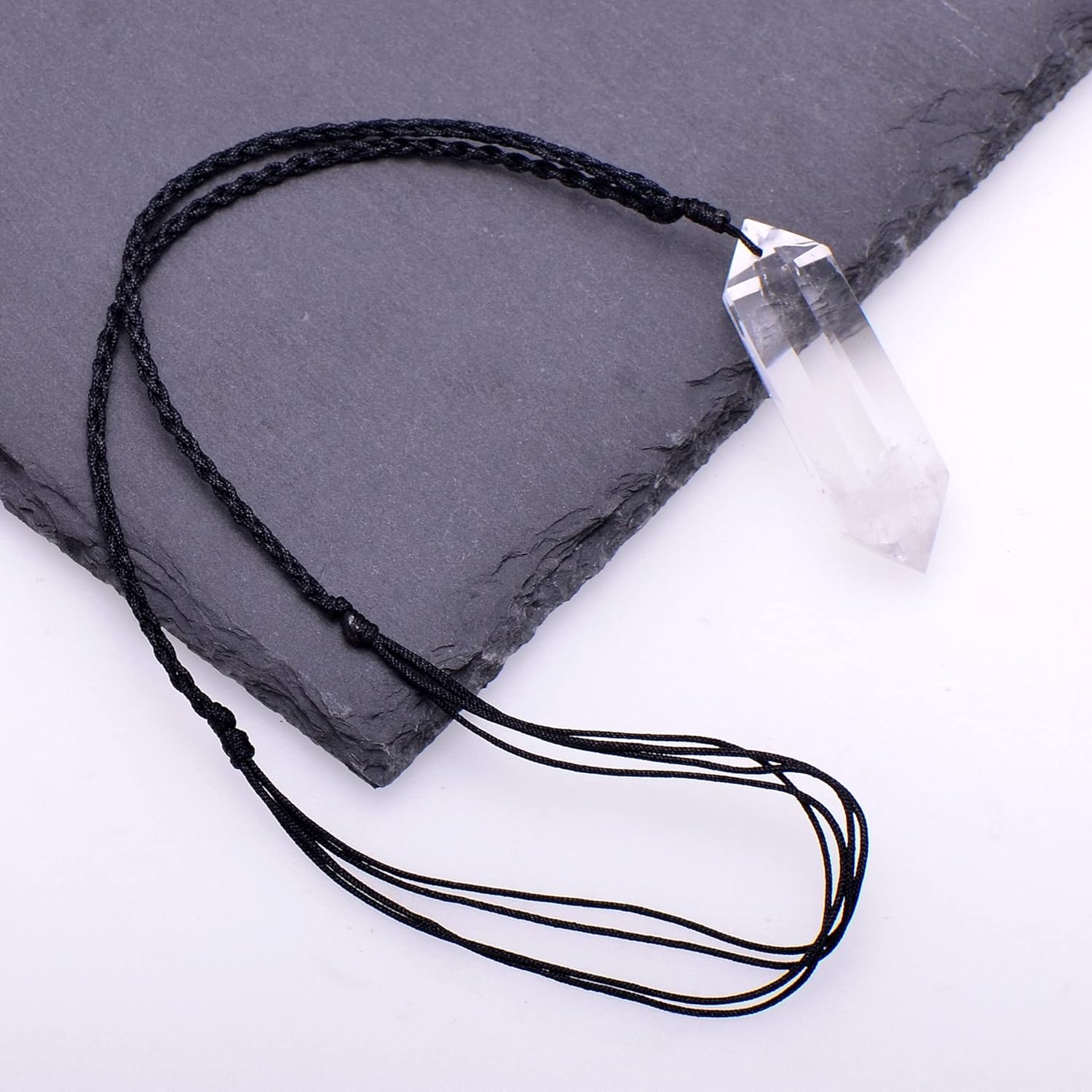 2 Inches Large Healing Crystal Necklace White Quartz Pendant with Adjustable Cord