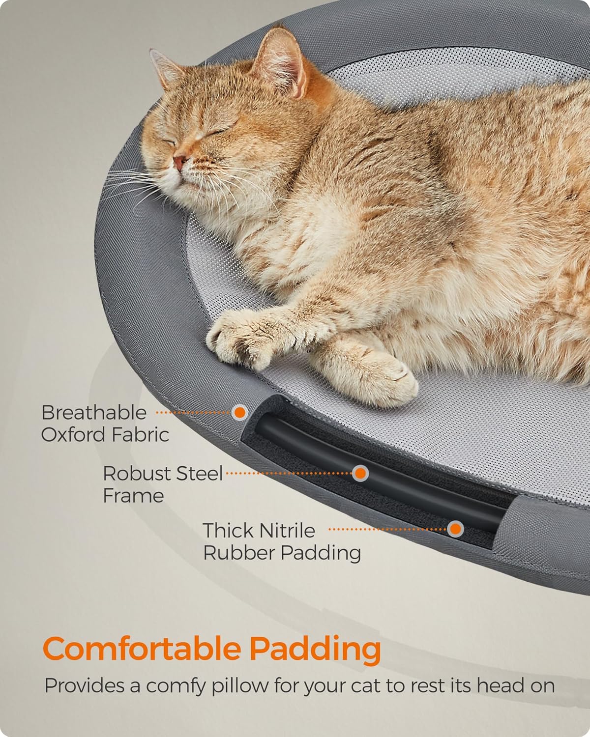 Feandrea Cama para gatos, hamaca para gatos, cama transpirable para perros pequeños con malla lavable extraíble, para mascotas que duermen hasta 20