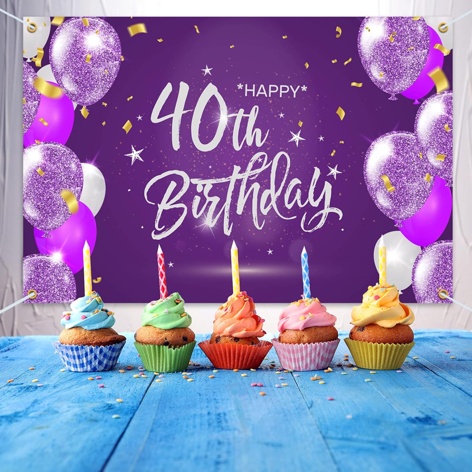 HAMIGAR Fondo de pancarta de feliz cumpleaños 40 de 6 x 4 pies, decoraciones de cumpleaños de 40 años, suministros de fiesta para mujeres, color