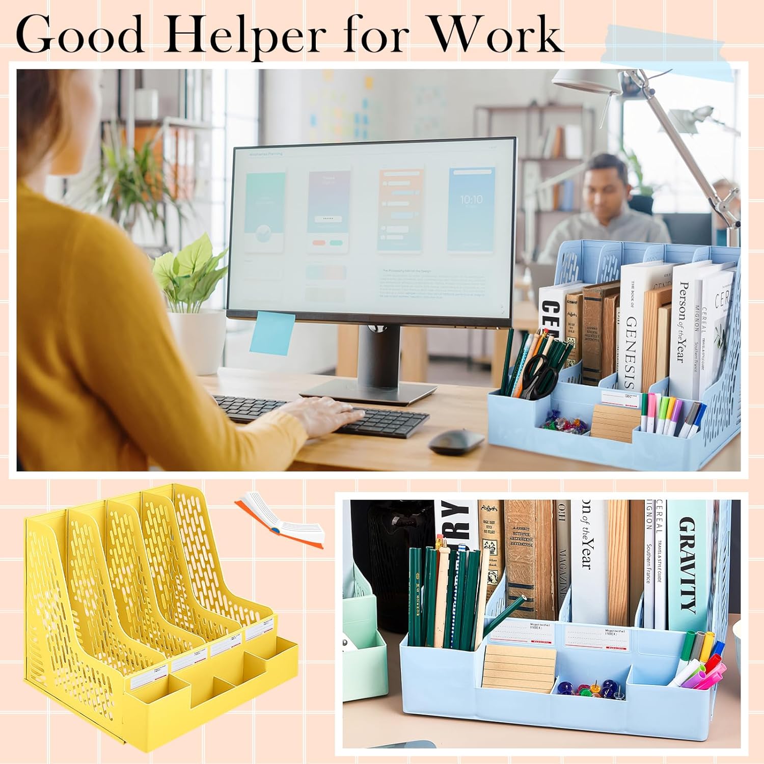 4 soportes para archivadores de revistas con 4 compartimentos verticales, organizador de escritorio de archivos, organizador de archivos,