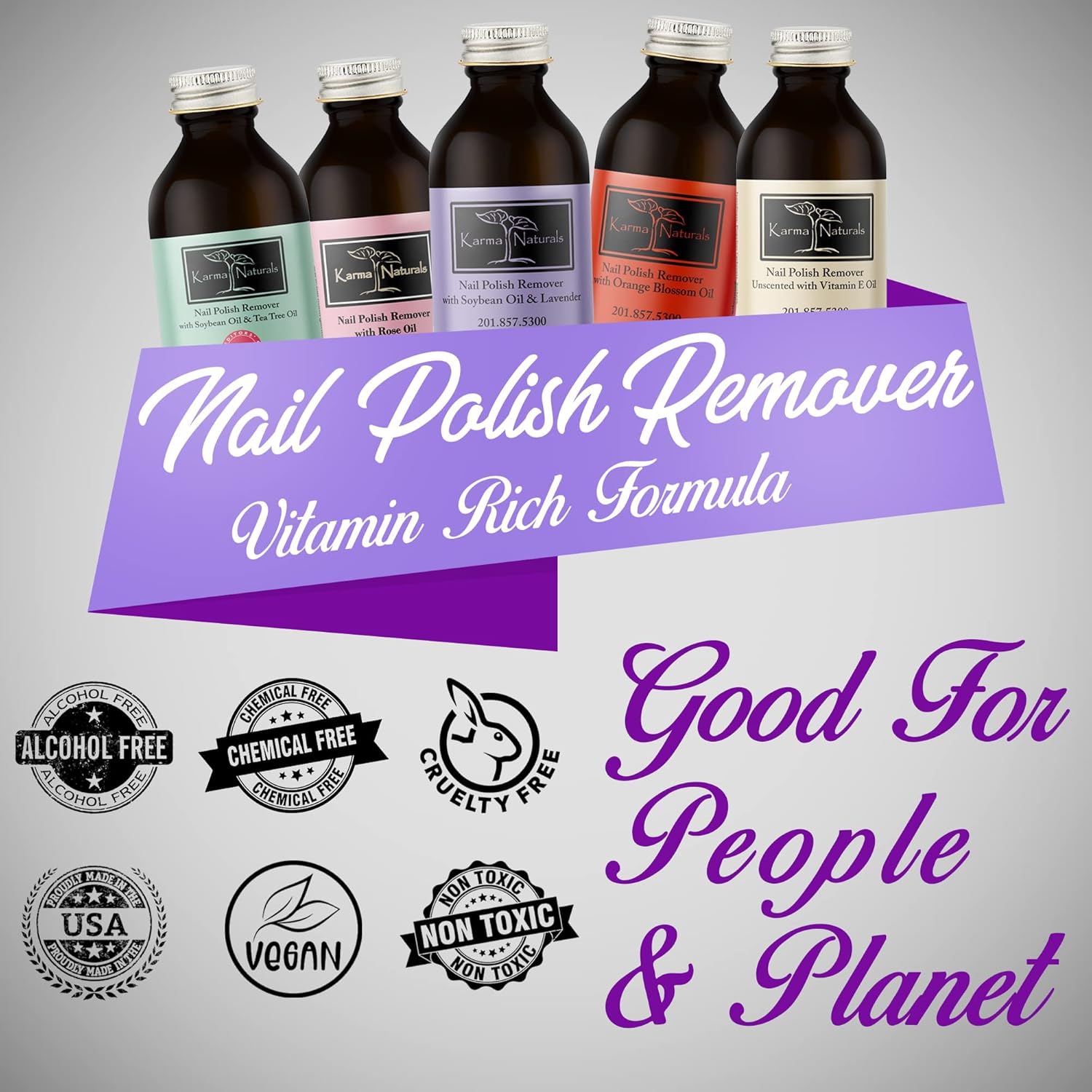 Karma Organic Removedor de esmalte de uñas y paquete triple de 5 capas base  Quitaesmalte de uñas de lavanda de soja natural (4 onzas líquidas) capa