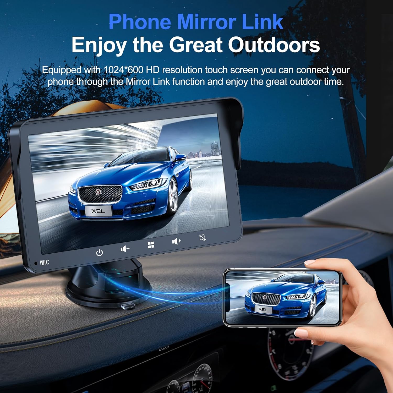 Portable Wireless Apple Carplay & Android Auto Car Stereo with Voice Control,7 Inch Touch Screen Double Din Stereo with Bluetooth, Multimedia