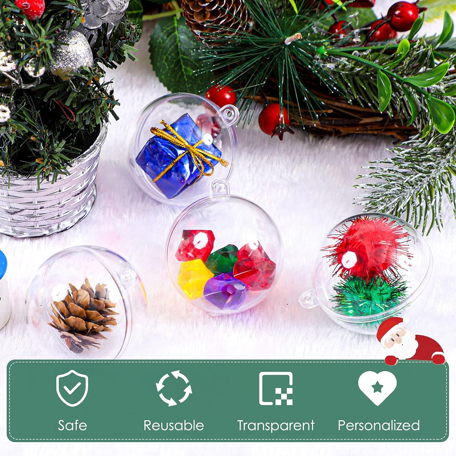 Aneco 30 bolas de plástico transparente rellenables de 1.97 pulgadas (1.969 in) para manualidades, adornos de bolas de árbol de Navidad,