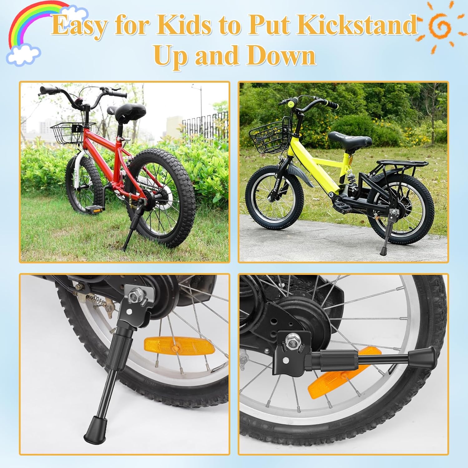 SEISSO Soporte de bicicleta para niños de 20 pulgadas para bicicleta de 20 pulgadas, soporte lateral trasero para bicicleta infantil para ruedas de