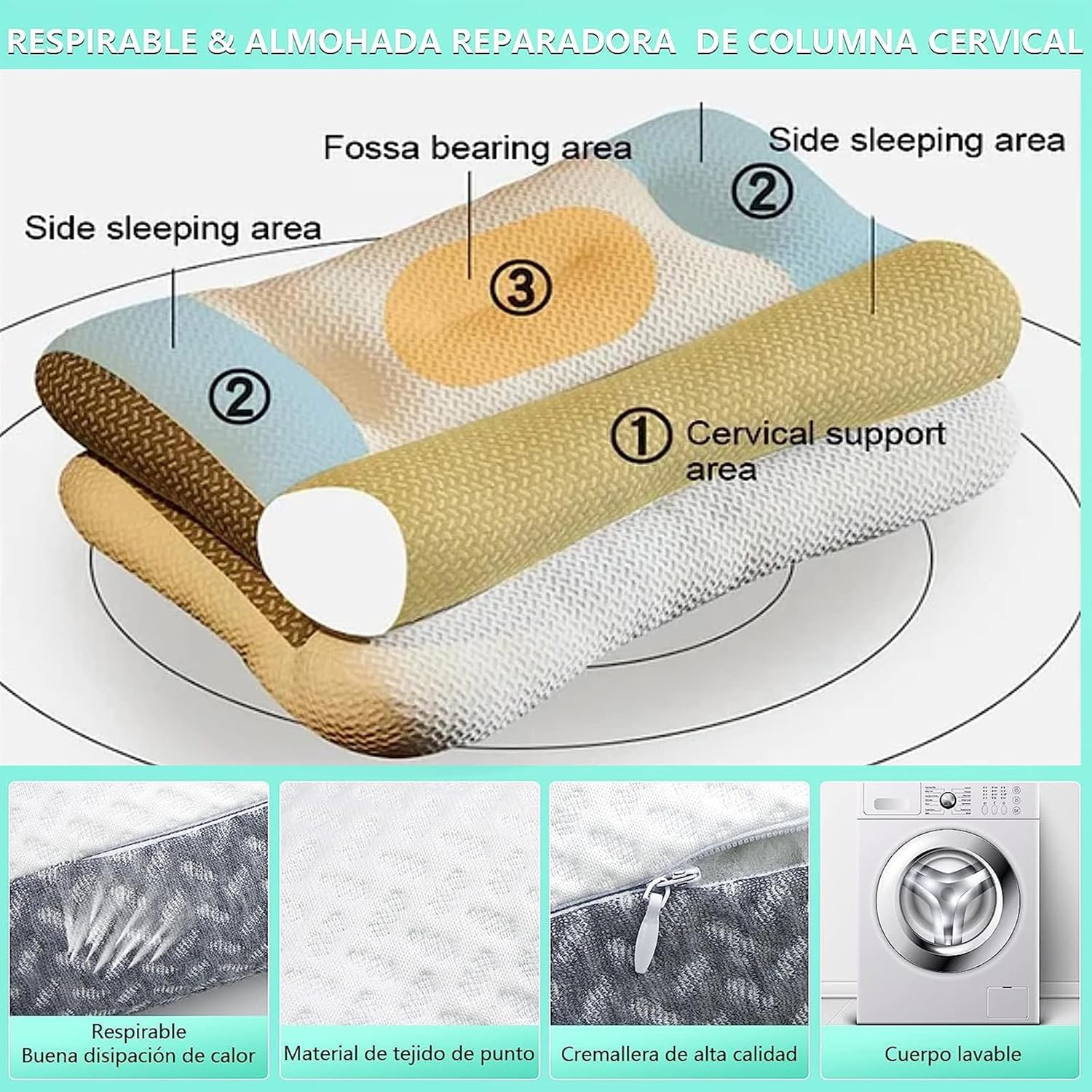 Almohada súper ergonómica, almohada ortopédica cervical ajustable con contorno cervical, almohada de cuello con memoria para dormir, almohada de