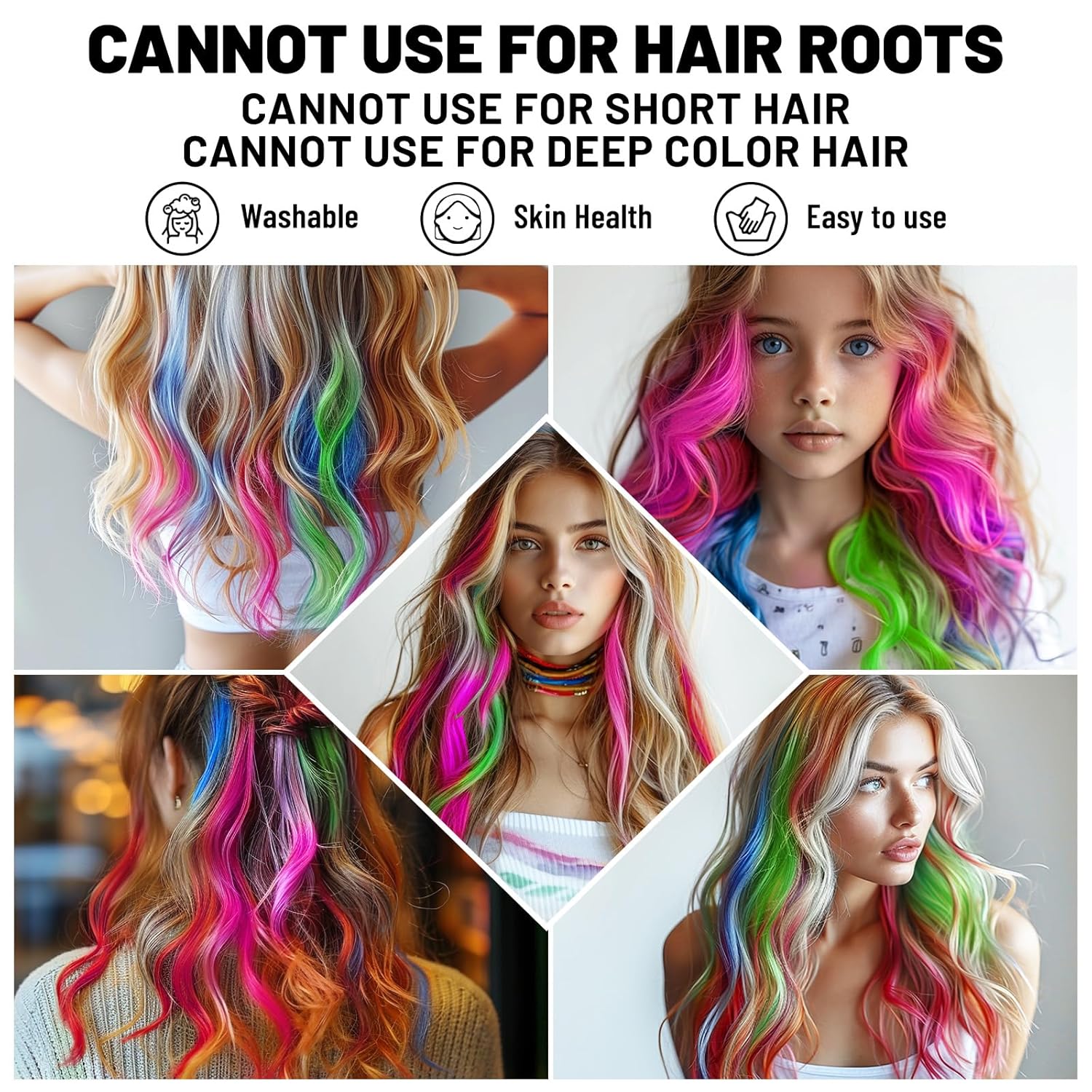 Peine temporal de tinte para cabello blanco para niñas, niños y adultos, maquillaje de tiza lavable para Halloween, Navidad, cumpleaños, festival de