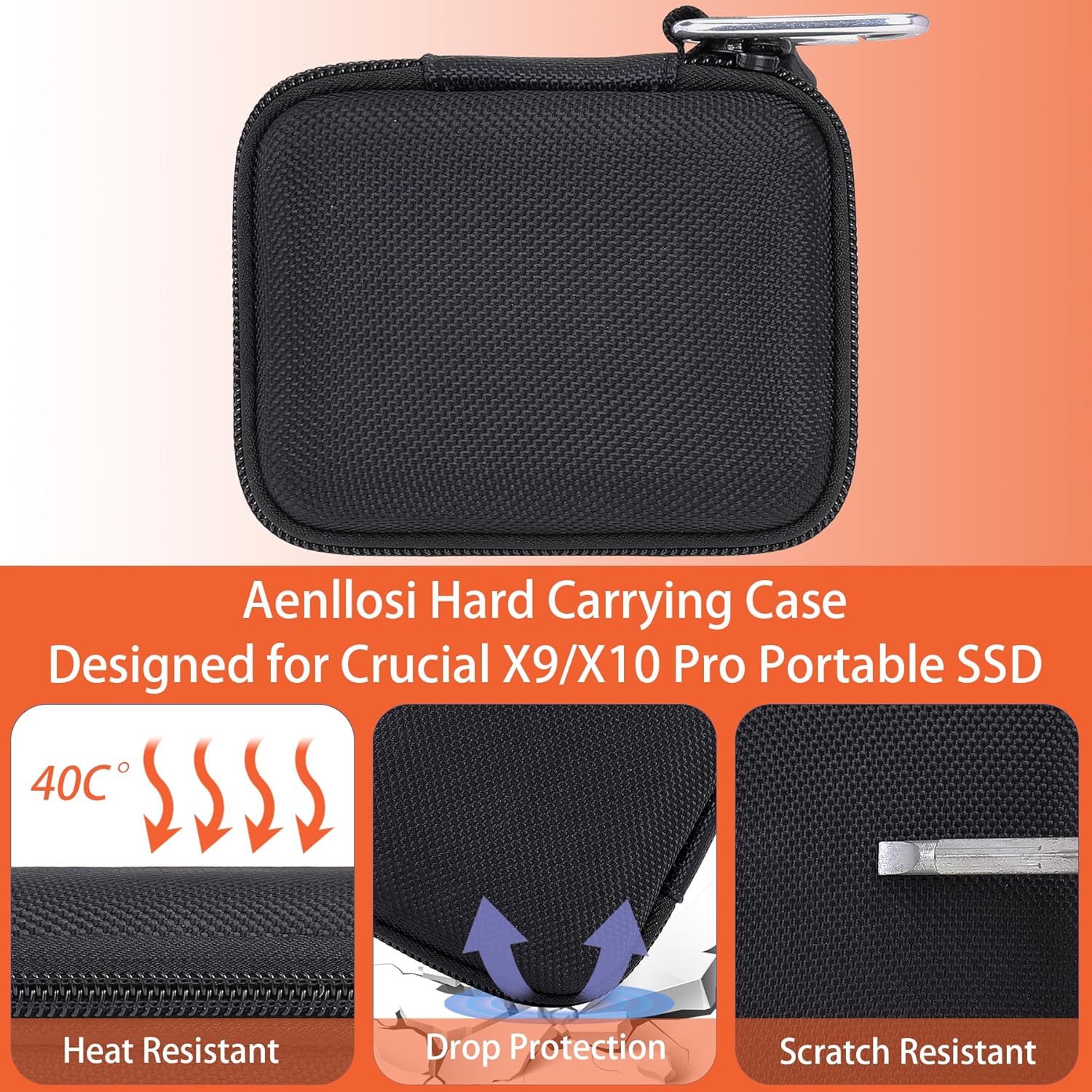 Aenllosi Funda de transporte rígida compatible con Crucial X9  X9 Pro  X10 Pro 1TB2TB4TB SSD portátil, unidad de estado sólido externa USB 3.2 y