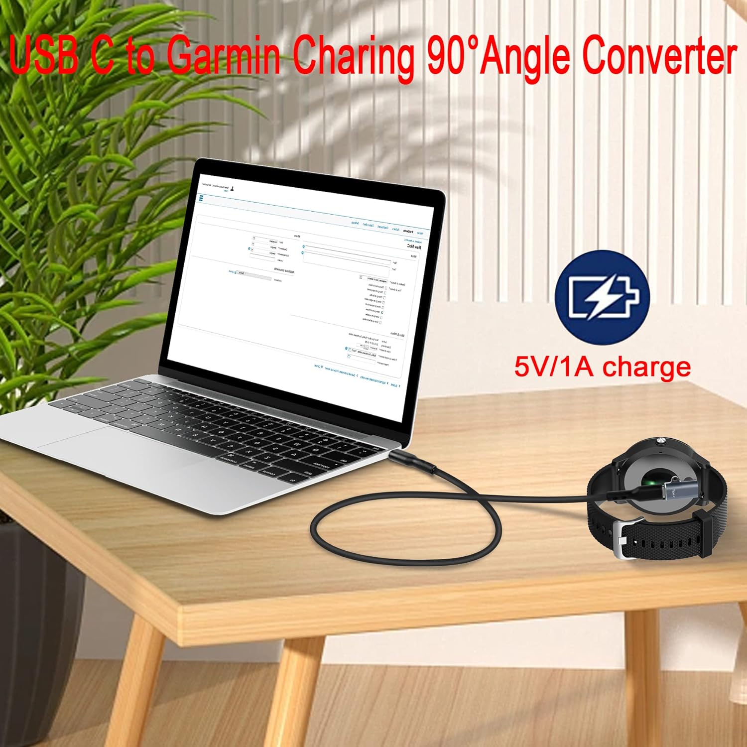 QIANRENON Conector adaptador de ángulo de 90 para reloj Garmin USB C, tipo C a Garmin, acoplador convertidor de ángulo recto de carga, para reloj