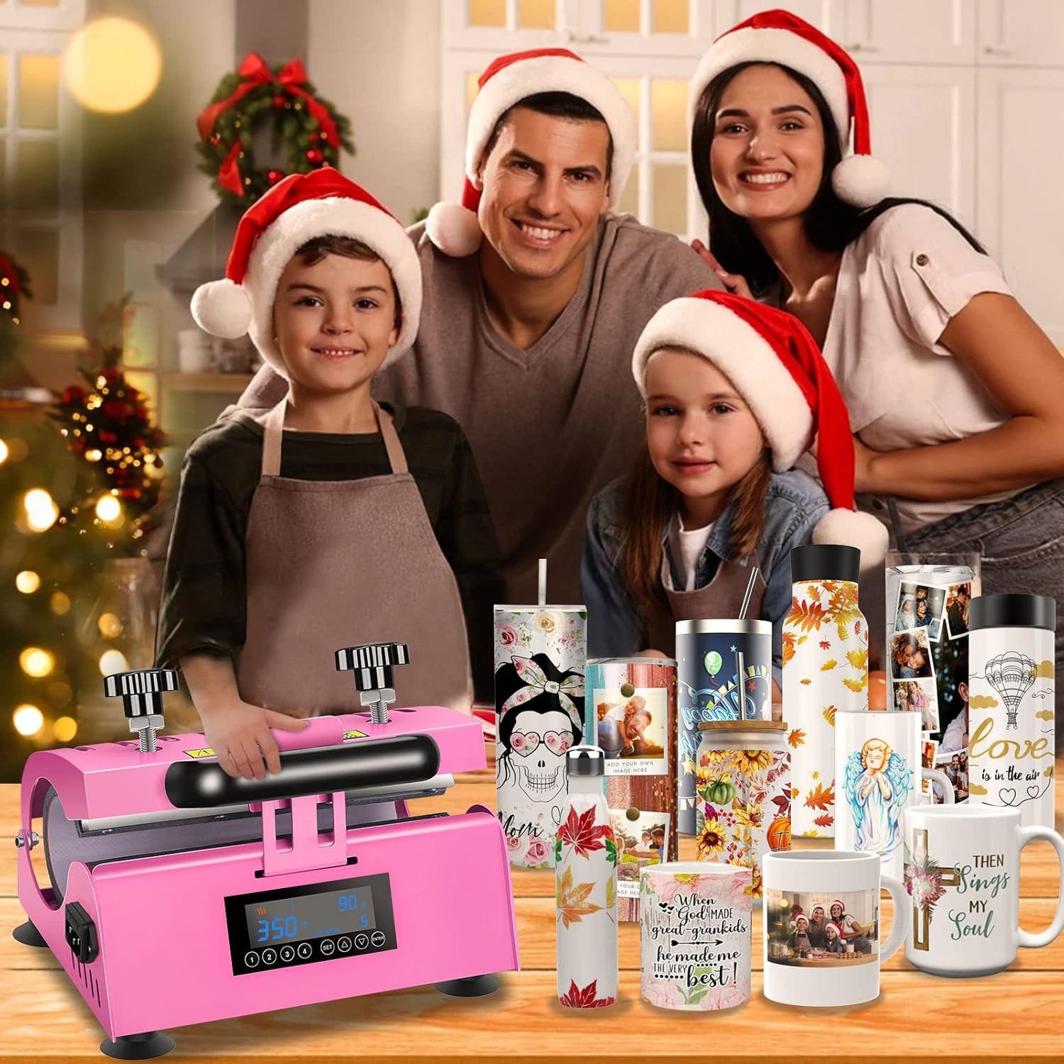 Máquina de prensa térmica de 30 onzas, color rosa con 4 modelos de memoria para sublimación de 10 a 30 onzas, vasos delgados para bricolaje, taza de