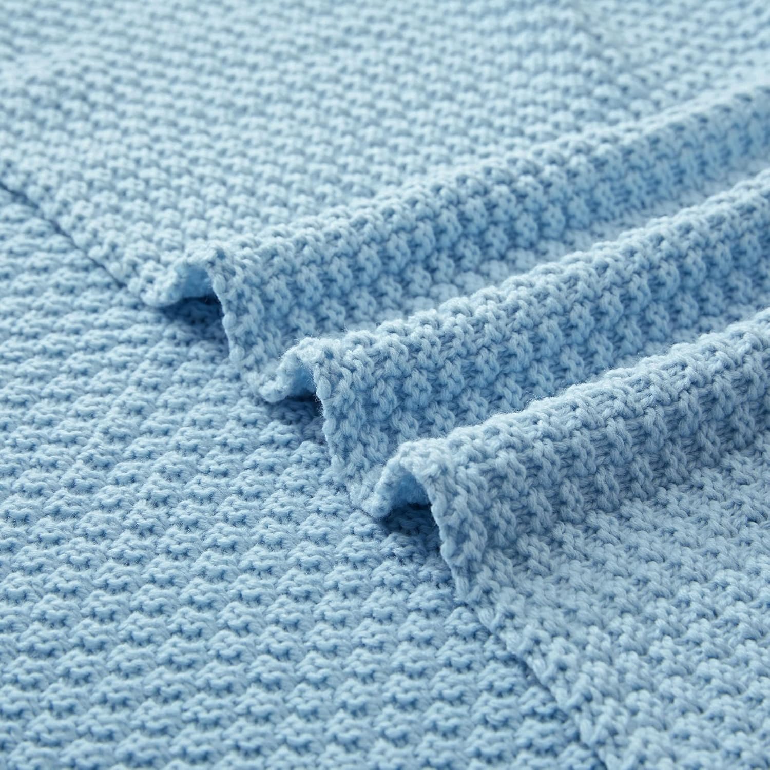 Dreamhood Manta de punto para sofá y sillón, mantas de color azul cielo para verano, mantas tejidas suaves y ligeras para todas las estaciones, 50 x