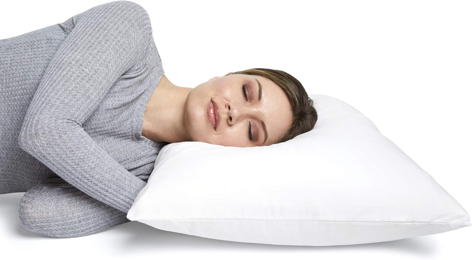 Almohadas de plumas para dormir, funda de algodón, tamaño estándar, paquete de 2