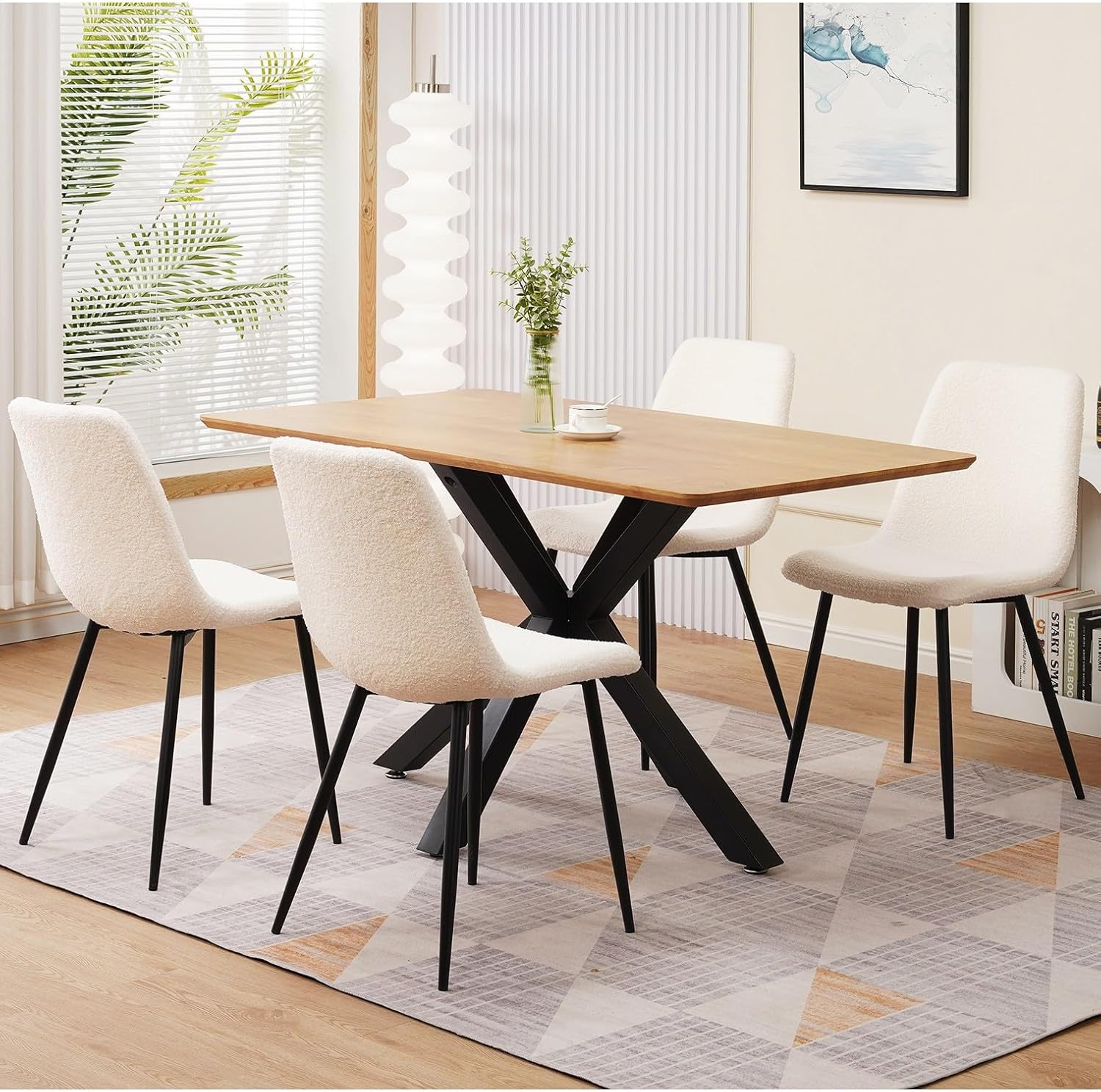 JALOURT Juego de 4 sillas de comedor blancas, sillas de comedor modernas de mediados de siglo, sillas de comedor de cocina, respaldo curvado, silla