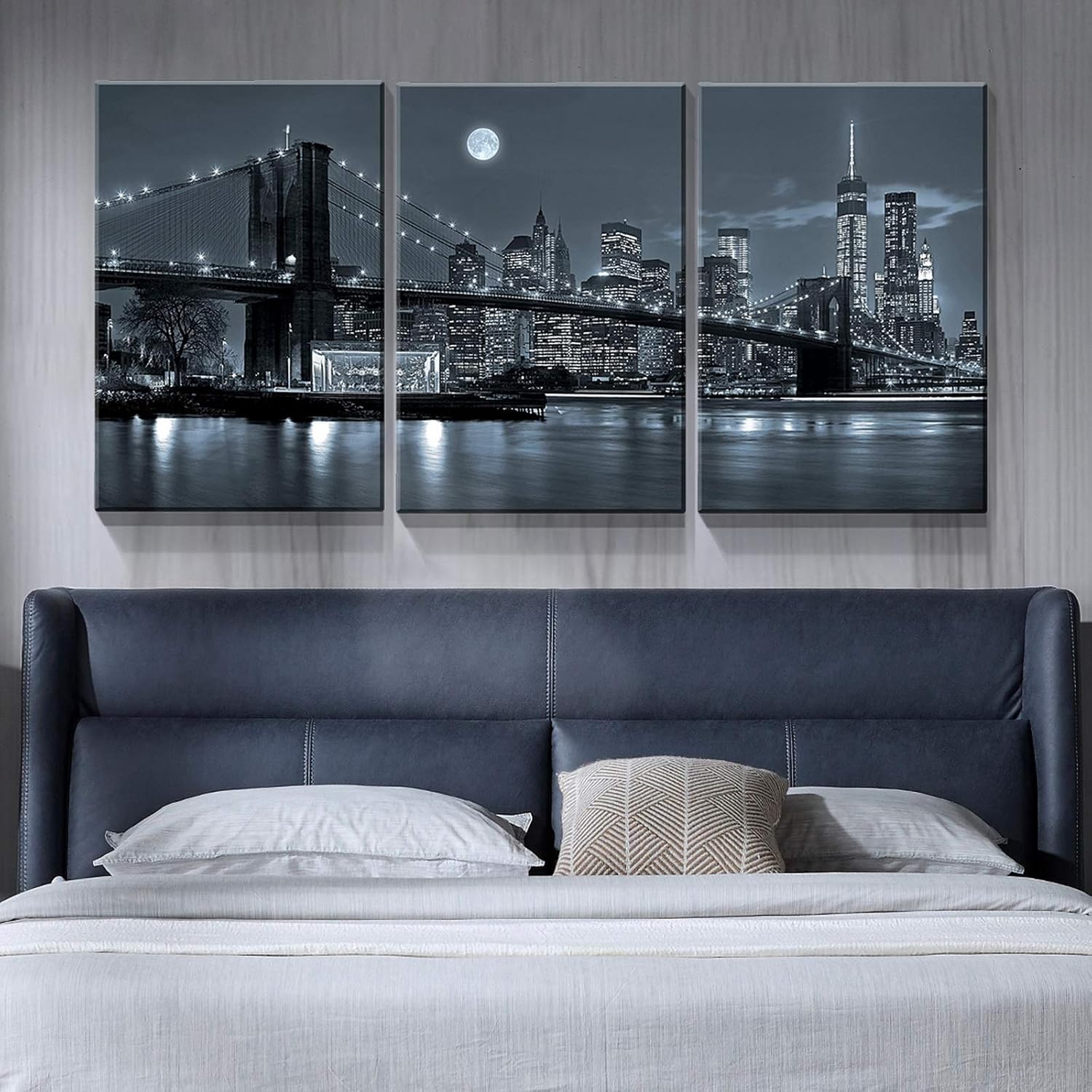 Denozer – 3 paneles de impresiones artísticas en lienzo – Impresiones modernas de Nueva York, paisaje urbano, puente de Brooklyn, arte de pared para