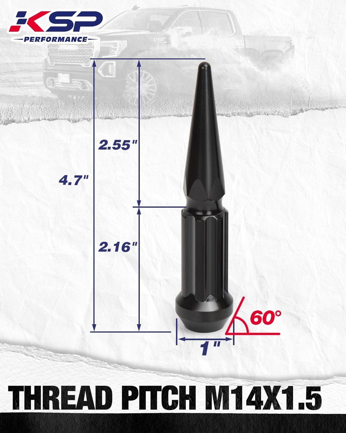 KSP – Tuercas grandes con pinchos de 14 x 1.5 pulgadas, 24 tuercas de dos piezas compatibles con Chevy GMC Jeep Dodge 6 Lug Heavy Duty Off-Road