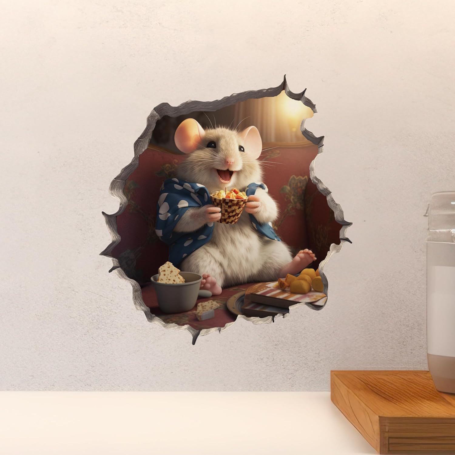 Calcomanía de pared 3D con agujero de ratón, diseño de papa, ratón