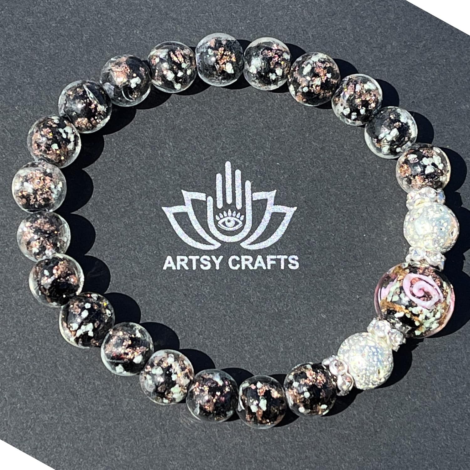 ARTSY Crafts Glow in the Dark Firefly Beads Bracelet for Women, Luminous Glass Beads Healing Crystal Glowing Beaded Bracelets, Mermaid Bracelet,