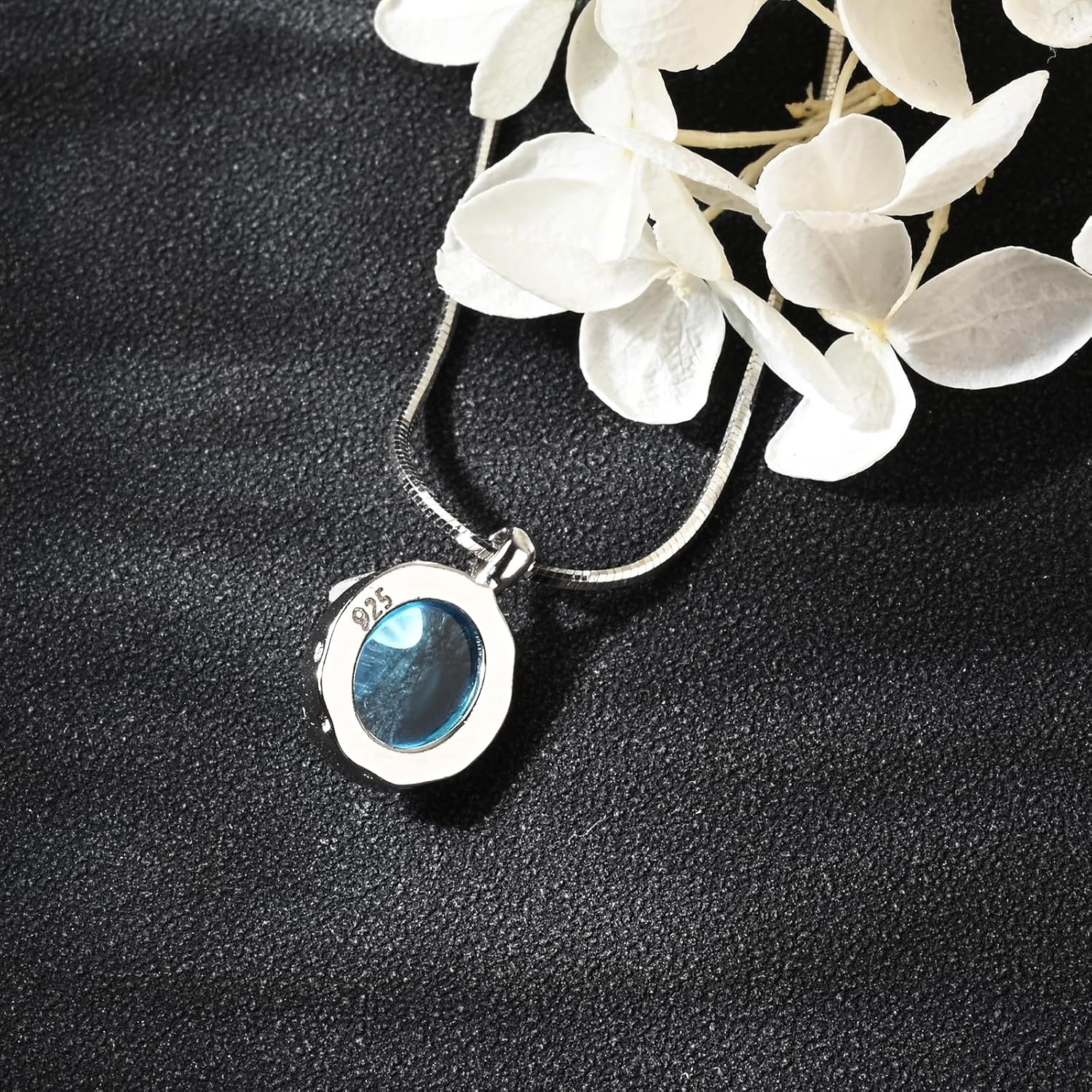 925 Sterling Silver Aquamarine Necklace Oval Blue Pendant Necklace March Birthstone Necklace for Women Handmade Aquamarine Jewelry for Gift