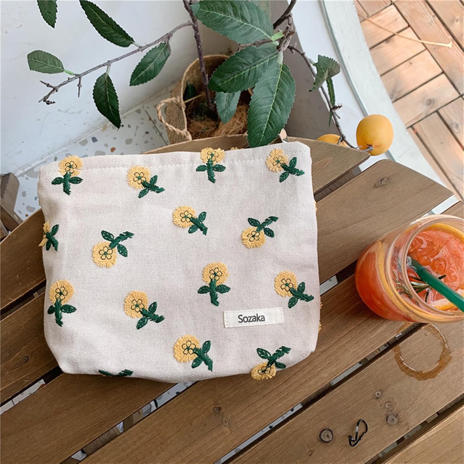 Bolsas de cosméticos florales para mujeres y niñas, bolsas de maquillaje grandes de lona estética, bolsa organizadora de maquillaje, bolsa con